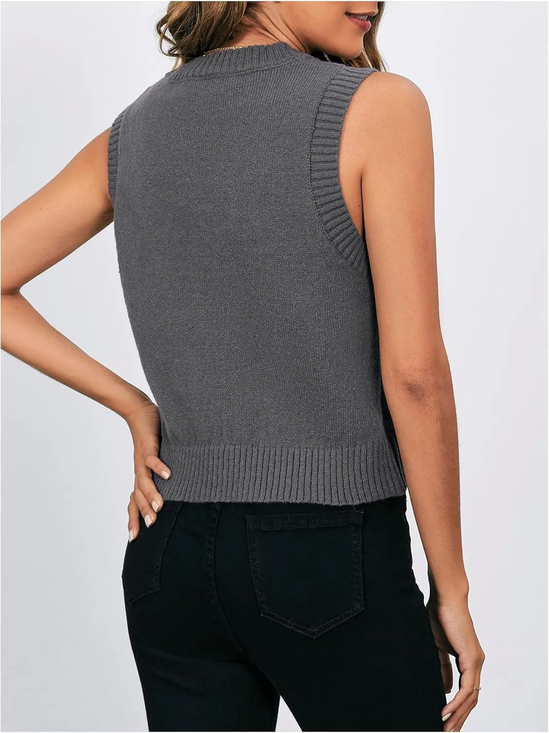 MakeMeChic Women's Floral Embroidery V Neck Button Down Cable Knit Sleeveless Crop Sweater Vest Top
