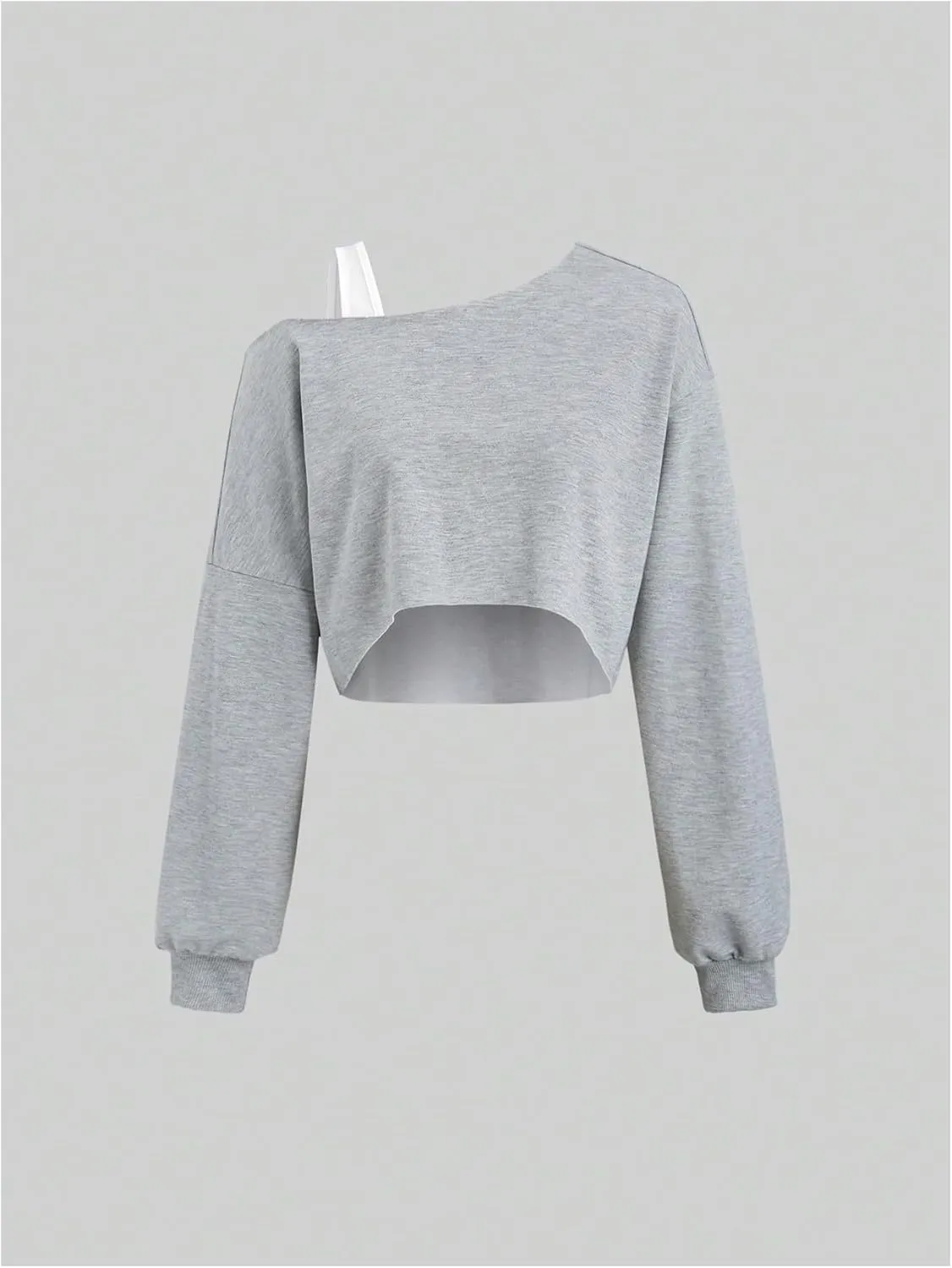 MakeMeChic Women's Off Shoulder Crop Tops Y2k Long Sleeve Drop Shoulder T Shirt Loose Sweatshirt