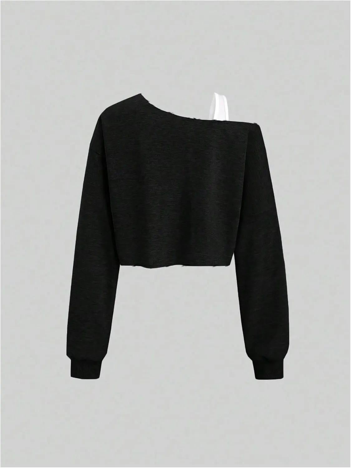 MakeMeChic Women's Off Shoulder Crop Tops Y2k Long Sleeve Drop Shoulder T Shirt Loose Sweatshirt