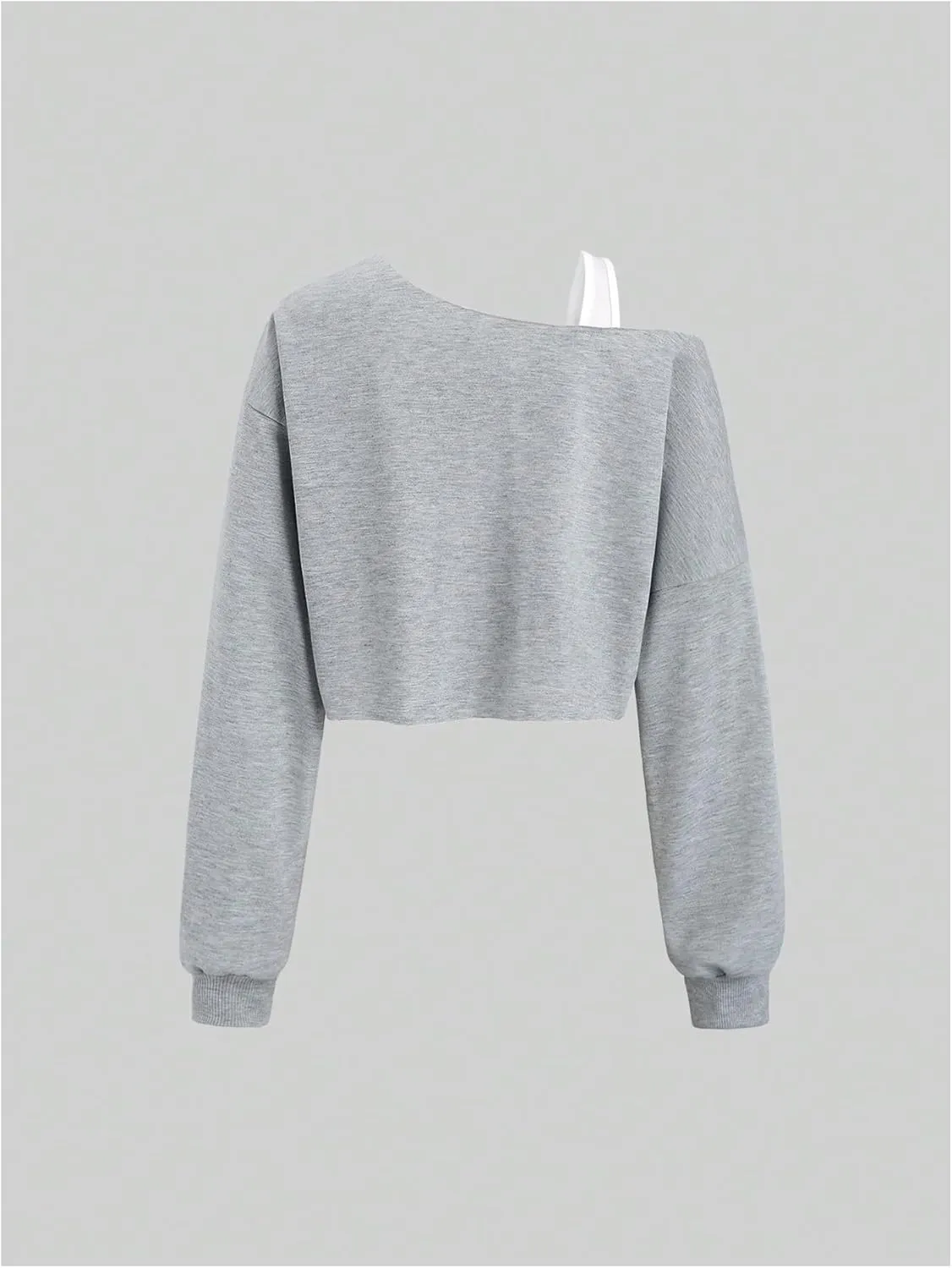 MakeMeChic Women's Off Shoulder Crop Tops Y2k Long Sleeve Drop Shoulder T Shirt Loose Sweatshirt