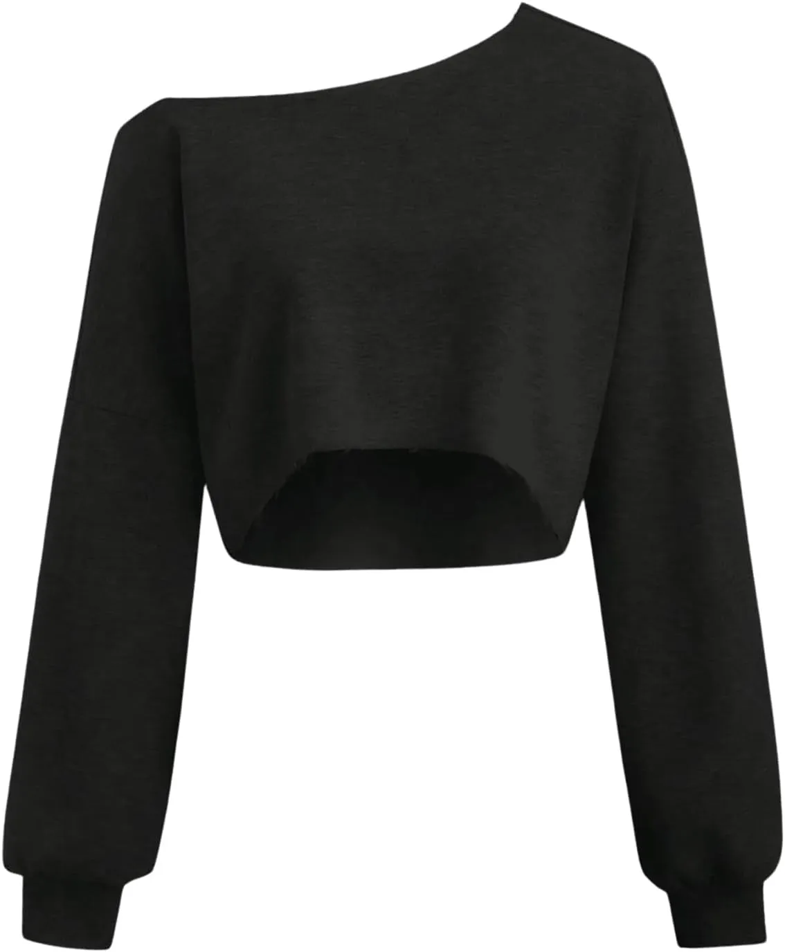 MakeMeChic Women's Off Shoulder Crop Tops Y2k Long Sleeve Drop Shoulder T Shirt Loose Sweatshirt