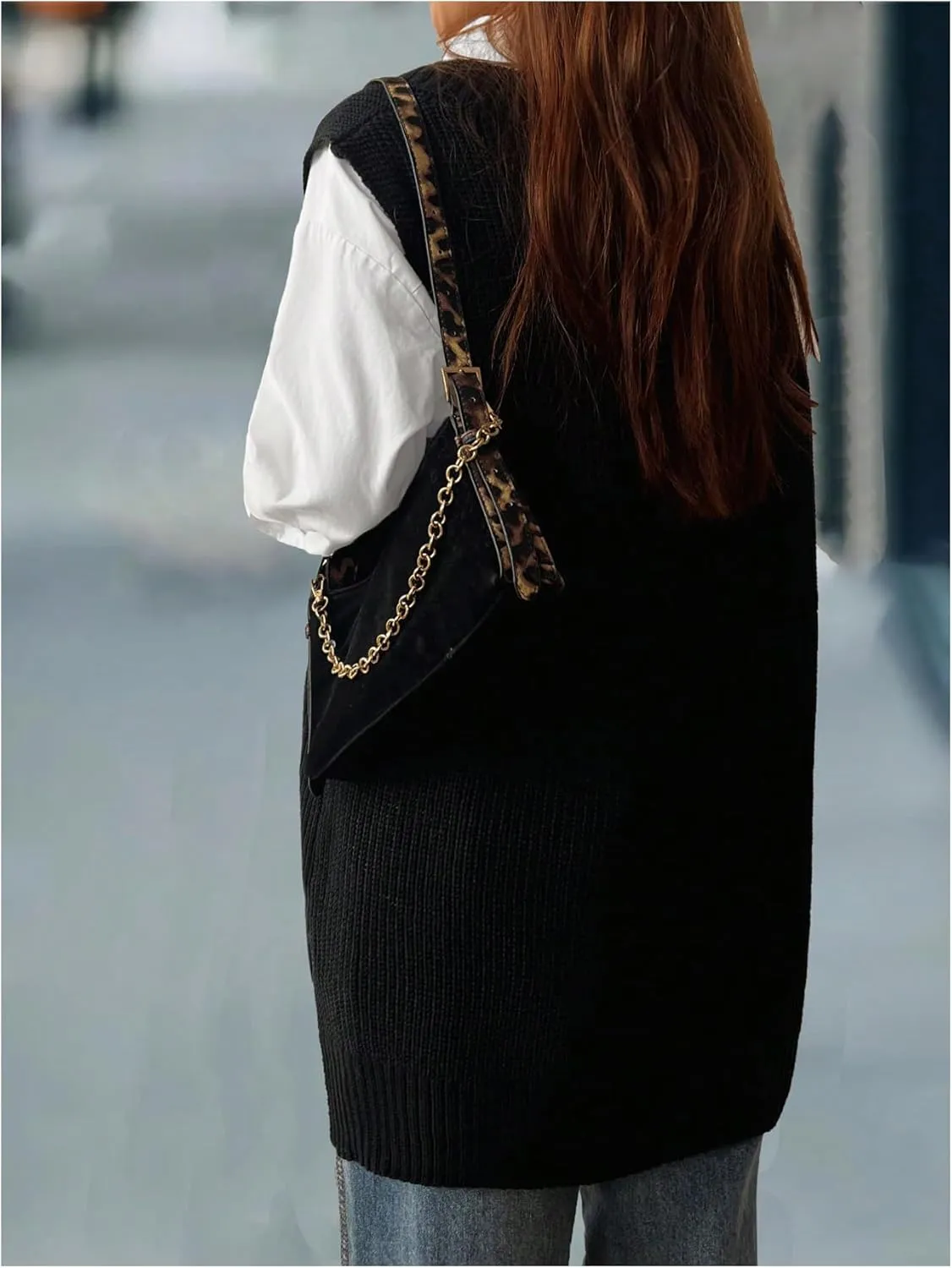 MakeMeChic Women's Plus Size Loose Sweater Vest V Neck Sleeveless Cable Knit Sweaters