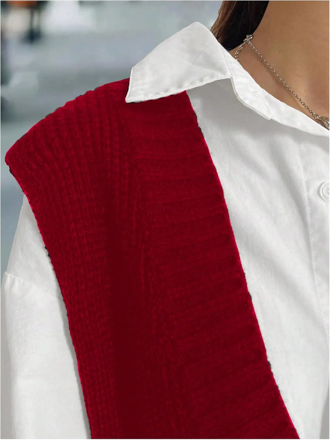 MakeMeChic Women's Plus Size Loose Sweater Vest V Neck Sleeveless Cable Knit Sweaters