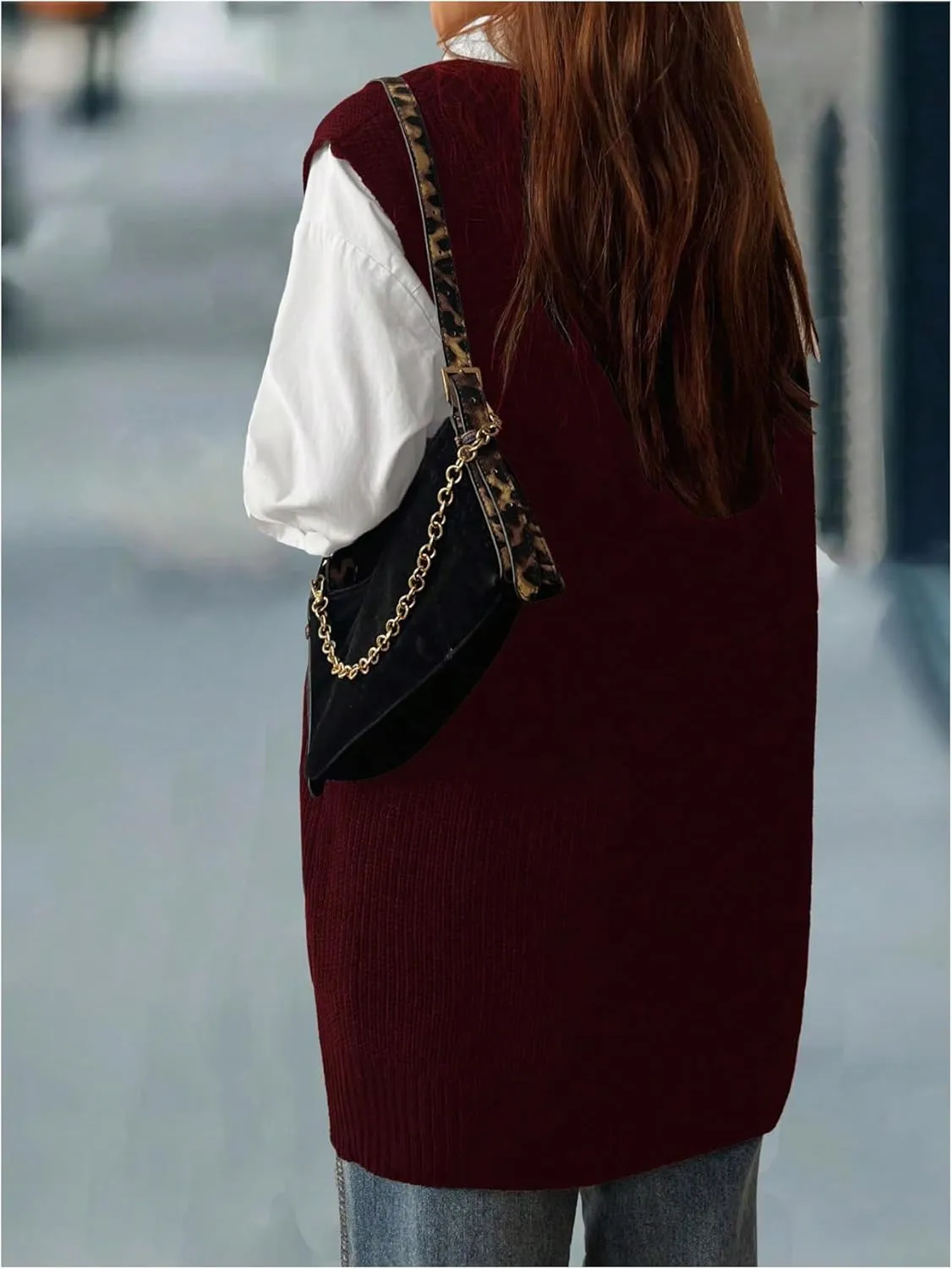 MakeMeChic Women's Plus Size Loose Sweater Vest V Neck Sleeveless Cable Knit Sweaters