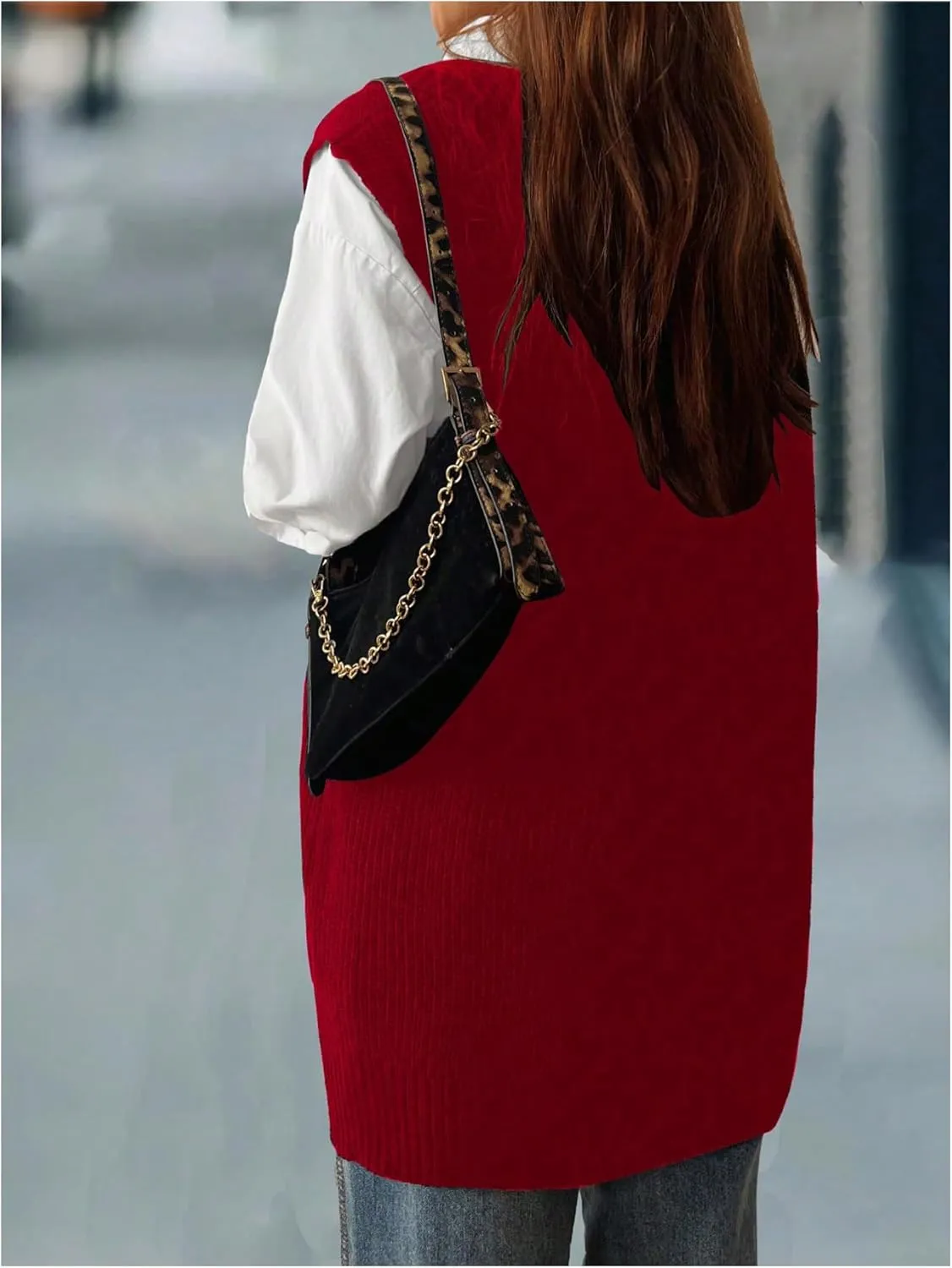 MakeMeChic Women's Plus Size Loose Sweater Vest V Neck Sleeveless Cable Knit Sweaters