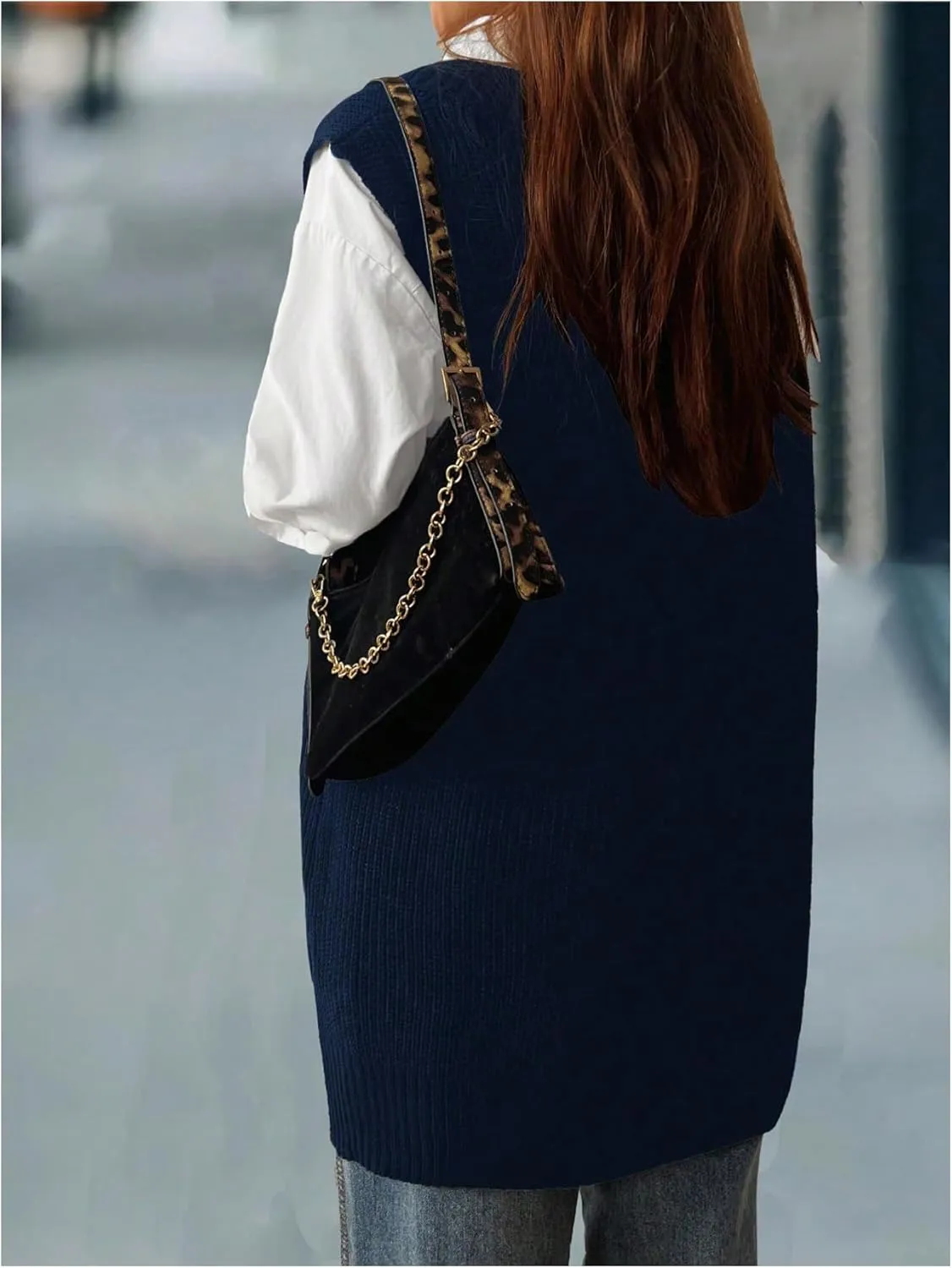 MakeMeChic Women's Plus Size Loose Sweater Vest V Neck Sleeveless Cable Knit Sweaters