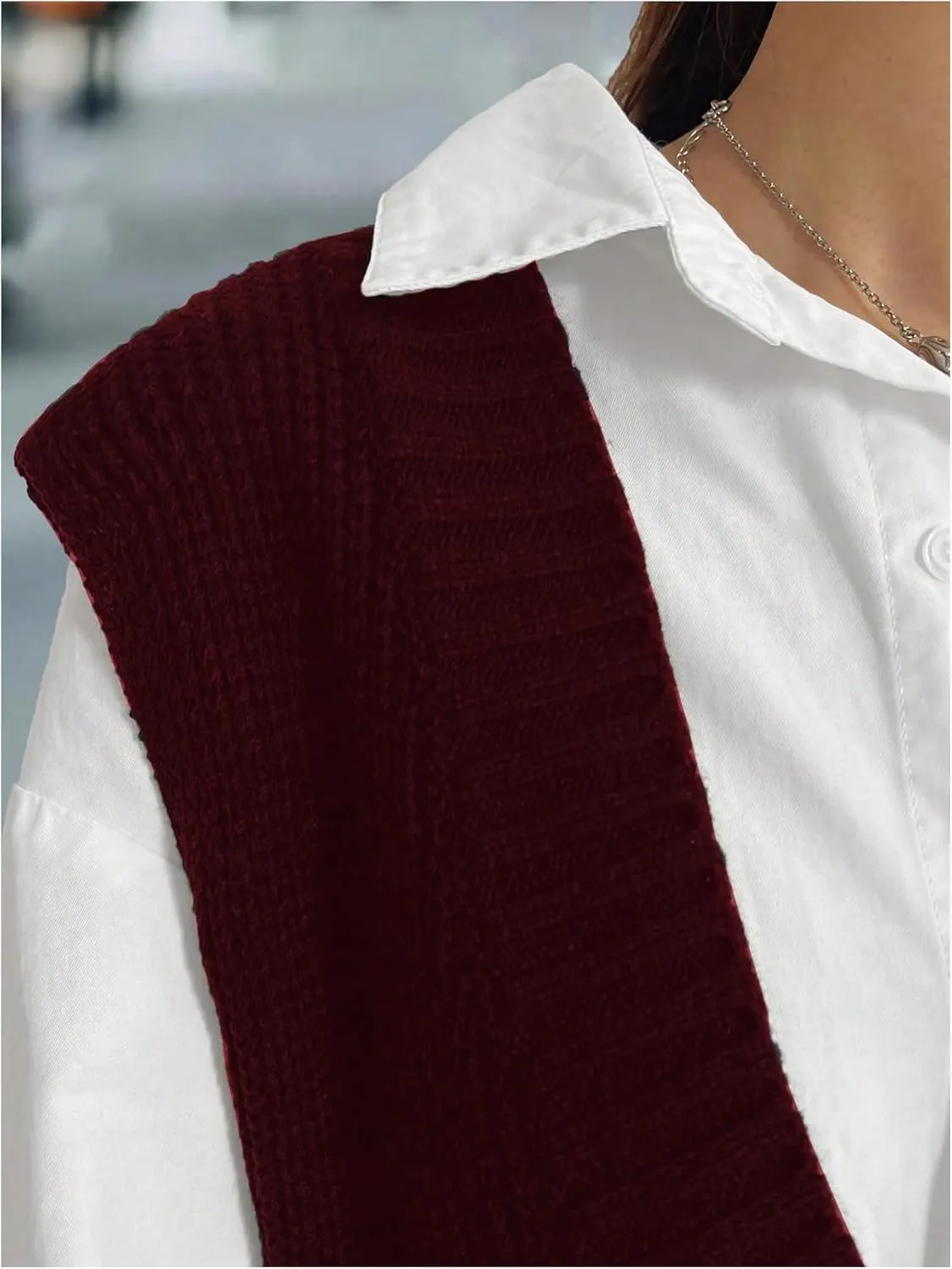 MakeMeChic Women's Plus Size Loose Sweater Vest V Neck Sleeveless Cable Knit Sweaters