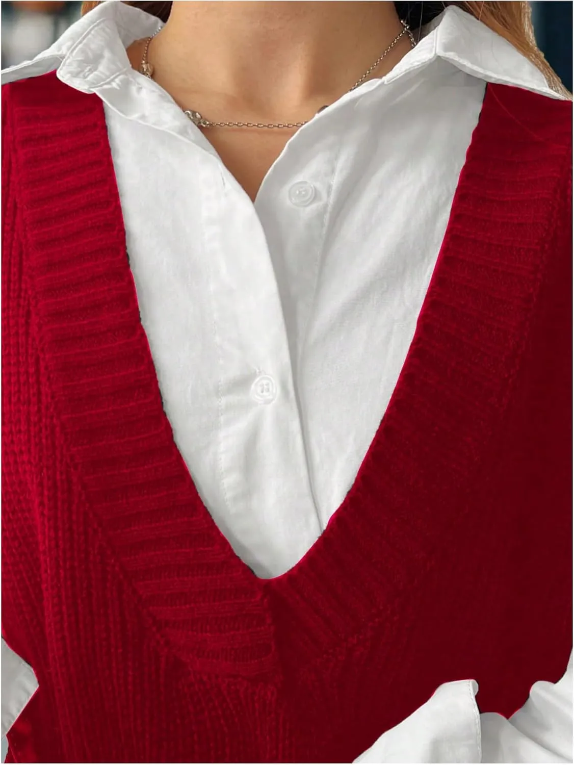 MakeMeChic Women's Plus Size Loose Sweater Vest V Neck Sleeveless Cable Knit Sweaters