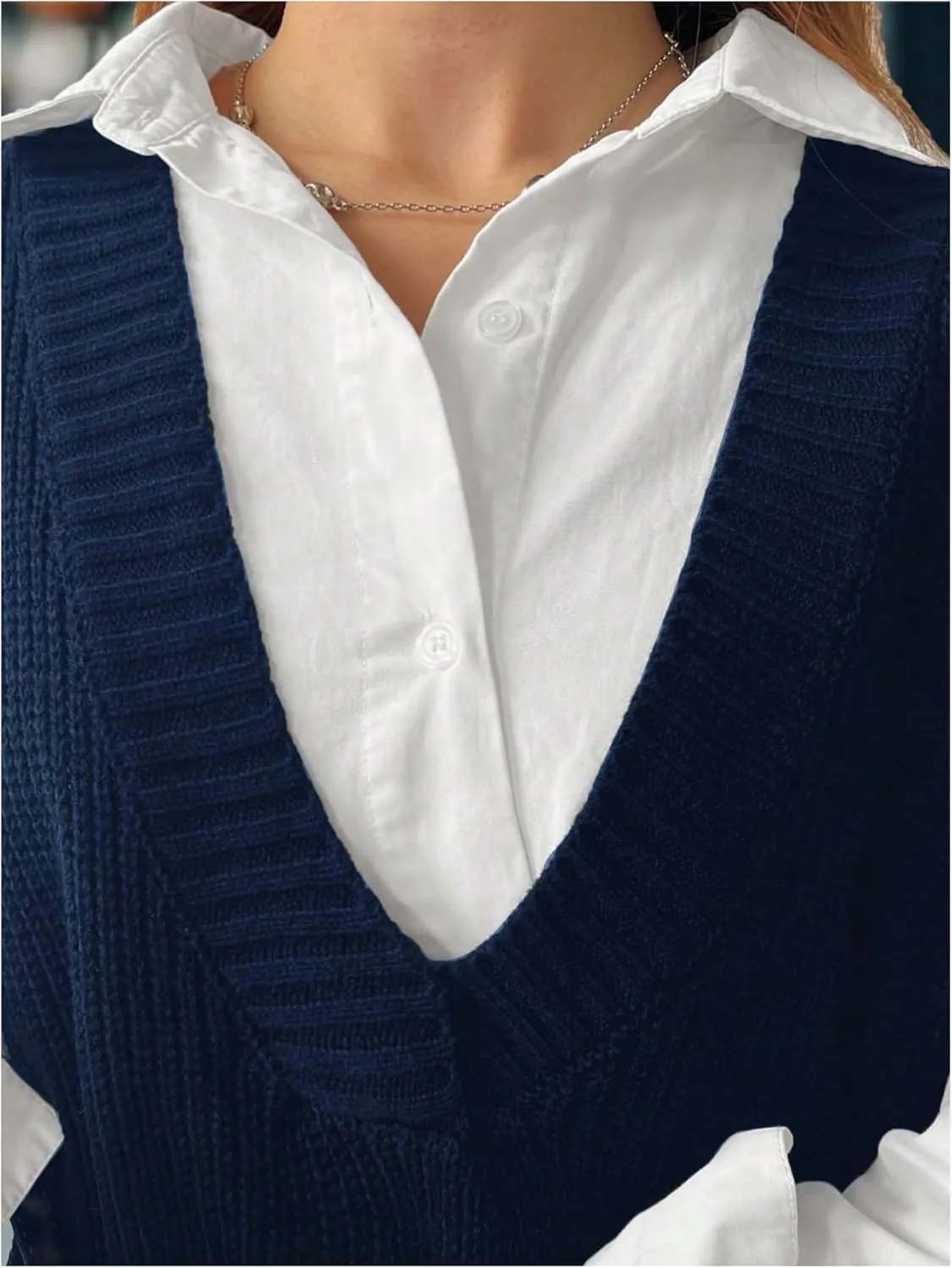 MakeMeChic Women's Plus Size Loose Sweater Vest V Neck Sleeveless Cable Knit Sweaters
