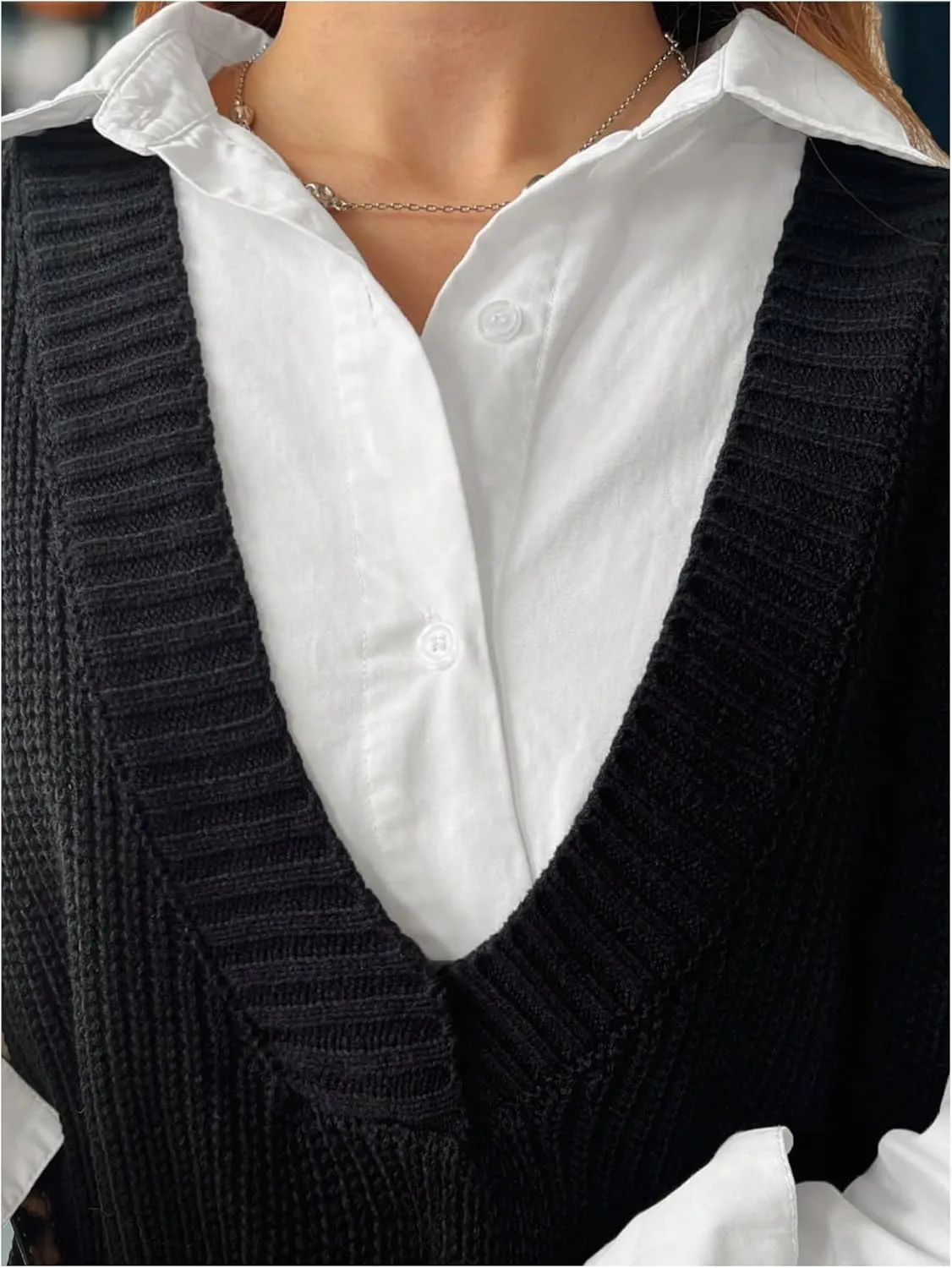 MakeMeChic Women's Plus Size Loose Sweater Vest V Neck Sleeveless Cable Knit Sweaters