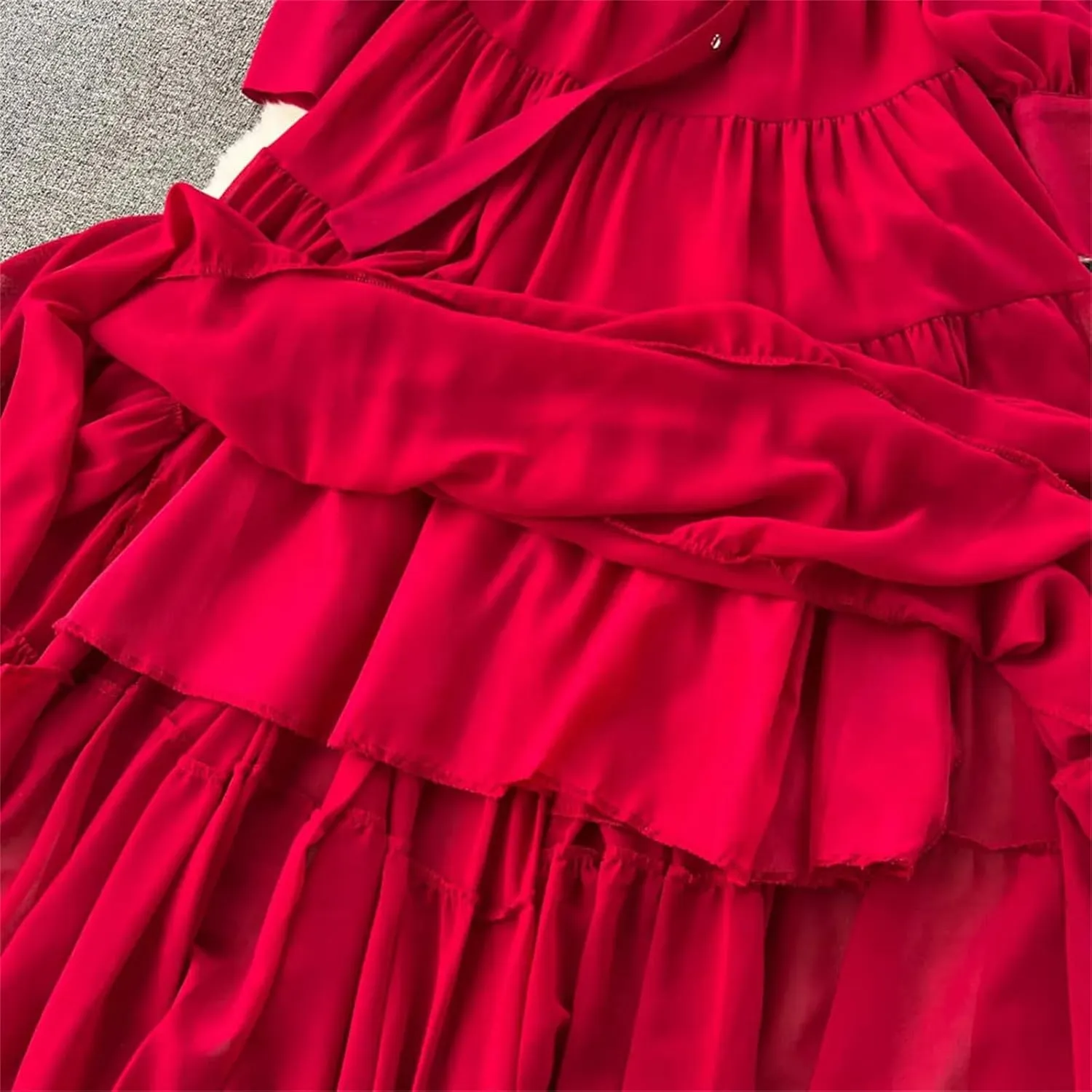 Maxi Dress for Women Stand Collar Lantern Sleeve Female Lace-Up A-Line High Waist Dresses