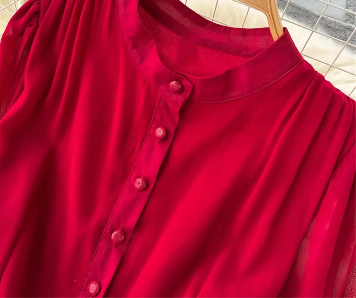 Maxi Dress for Women Stand Collar Lantern Sleeve Female Lace-Up A-Line High Waist Dresses