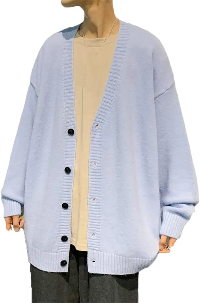 Men Cardigan Autumn Outwear Sweaters V-Neck Retro Japanese Trendy All-Match Casual Oversized Loose Sweater