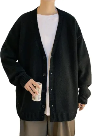 Men Cardigan Autumn Outwear Sweaters V-Neck Retro Japanese Trendy All-Match Casual Oversized Loose Sweater