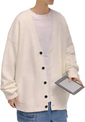 Men Cardigan Autumn Outwear Sweaters V-Neck Retro Japanese Trendy All-Match Casual Oversized Loose Sweater