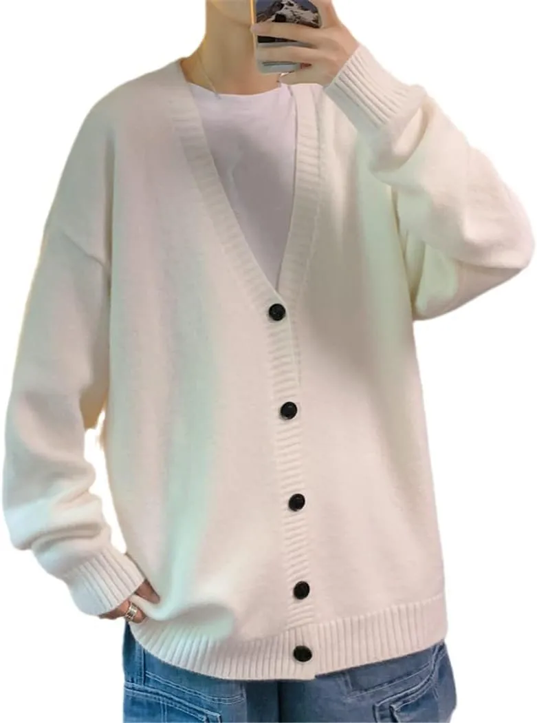 Men Cardigan Autumn Outwear Sweaters V-Neck Retro Japanese Trendy All-Match Casual Oversized Loose Sweater