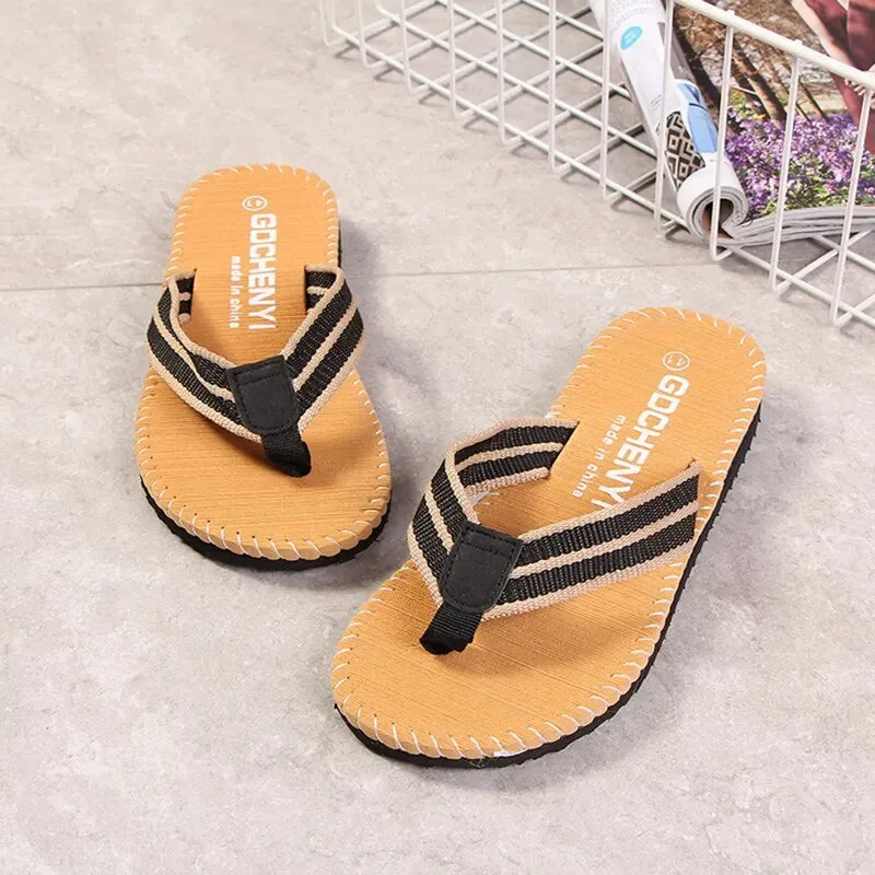 Men Slippers Outside Beach Flat Flip-flop Summer Casual Footwear Male Anti-slip Shoes Thong Sandals Black