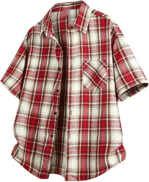Men's Casual Plaid Button Down Shirt Short Sleeve Gingham Dress Shirts Regular Fit Tee Work Tops with Pocket