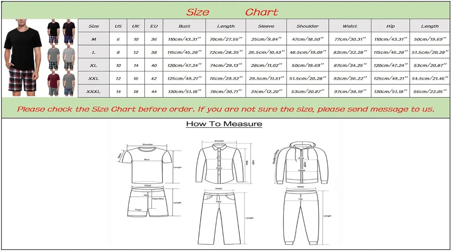Mens Pajama Set Short Sleeve Solid T-Shirts and Cotton Plaid Shorts Outfit Summer Casual Soft Pajamas Set Pjs Loungewear