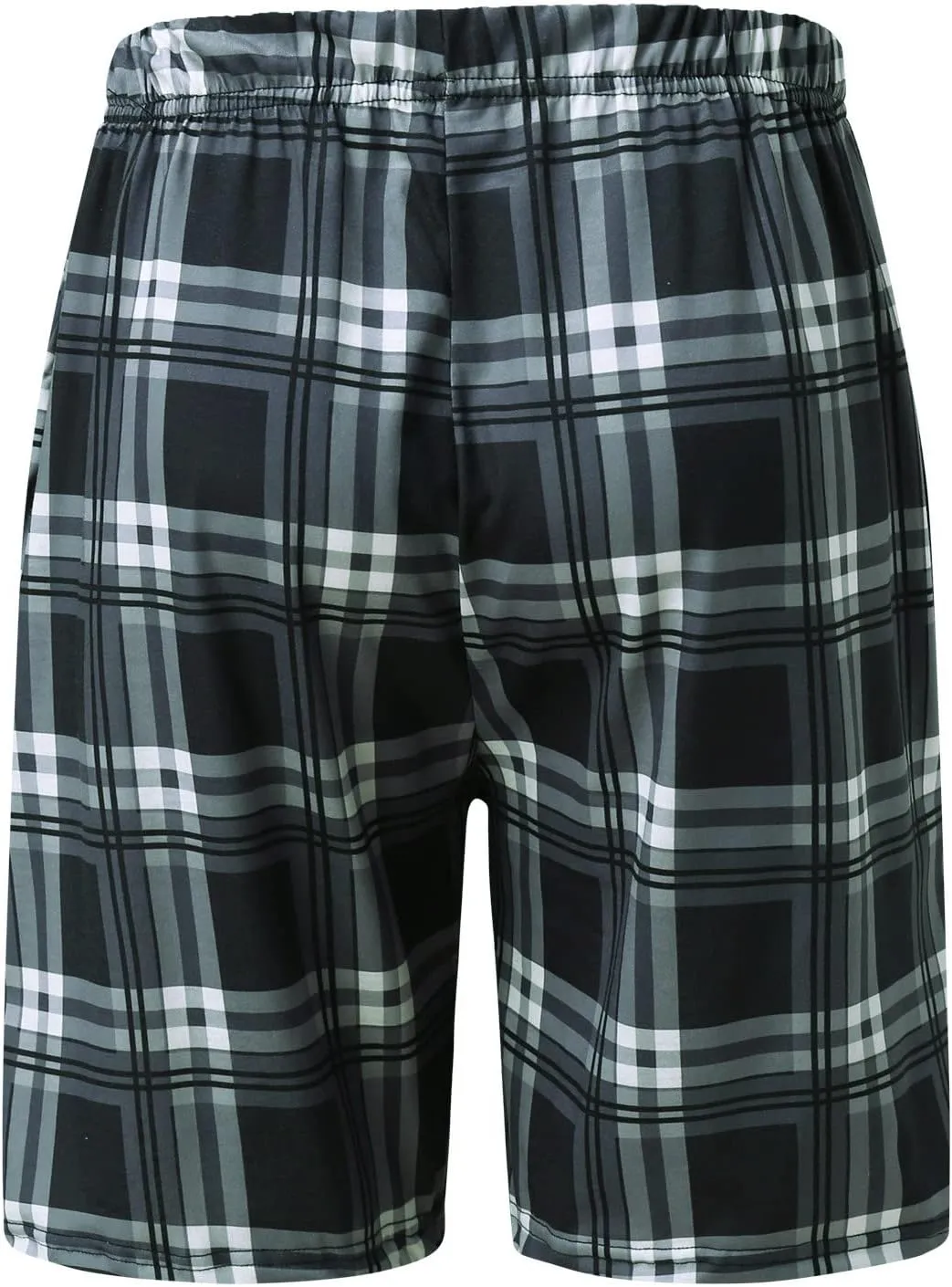 Mens Pajama Set Short Sleeve Solid T-Shirts and Cotton Plaid Shorts Outfit Summer Casual Soft Pajamas Set Pjs Loungewear