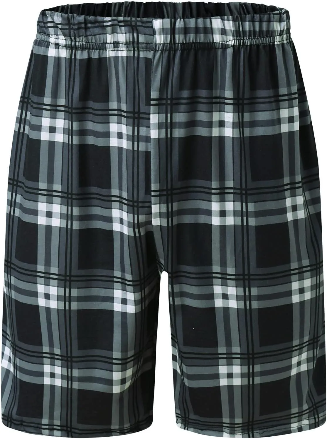 Mens Pajama Set Short Sleeve Solid T-Shirts and Cotton Plaid Shorts Outfit Summer Casual Soft Pajamas Set Pjs Loungewear