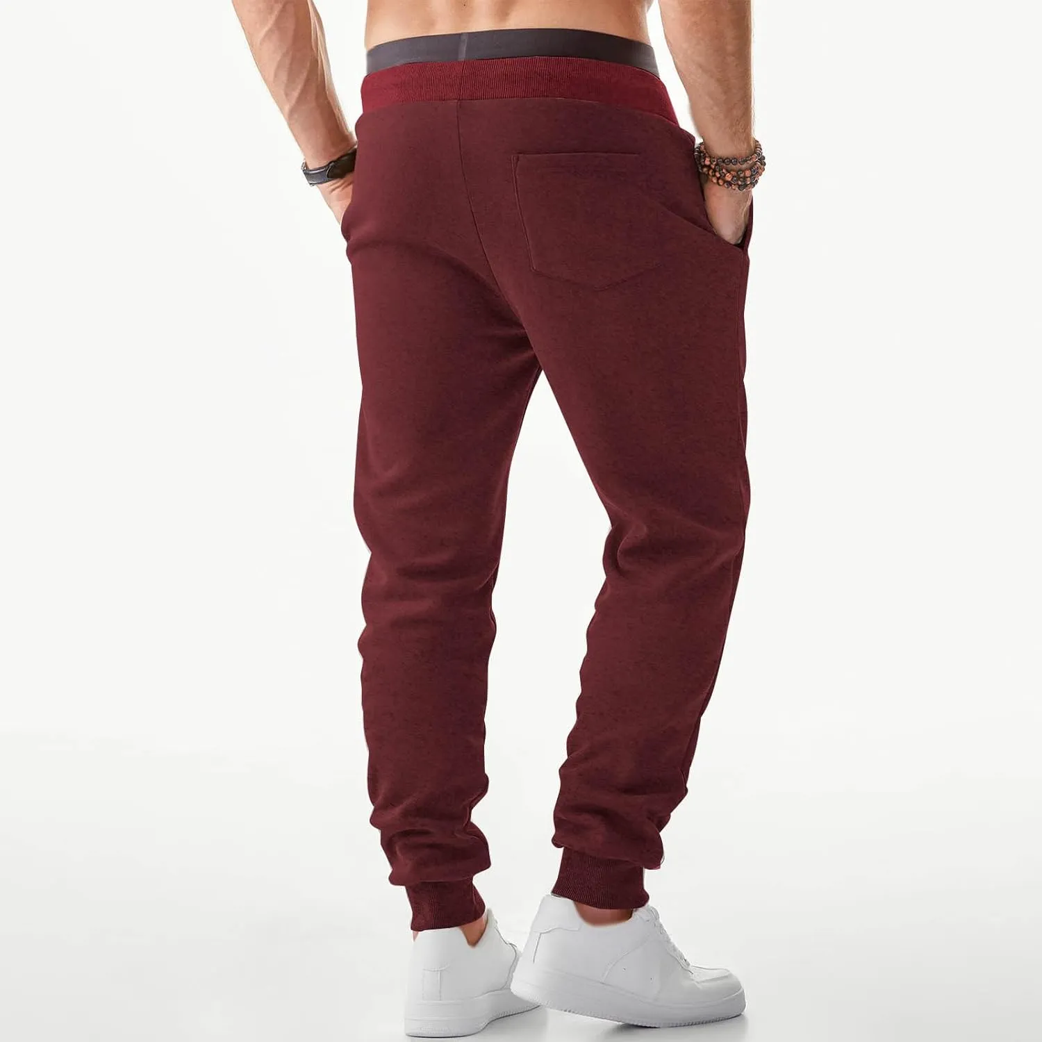 Mens Simple Pants Casual Trendy Elastic Waist Workout Trousers Tapered Heavyweight Work Drawstring Pants with Pockets
