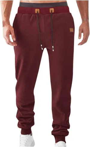 Mens Simple Pants Casual Trendy Elastic Waist Workout Trousers Tapered Heavyweight Work Drawstring Pants with Pockets