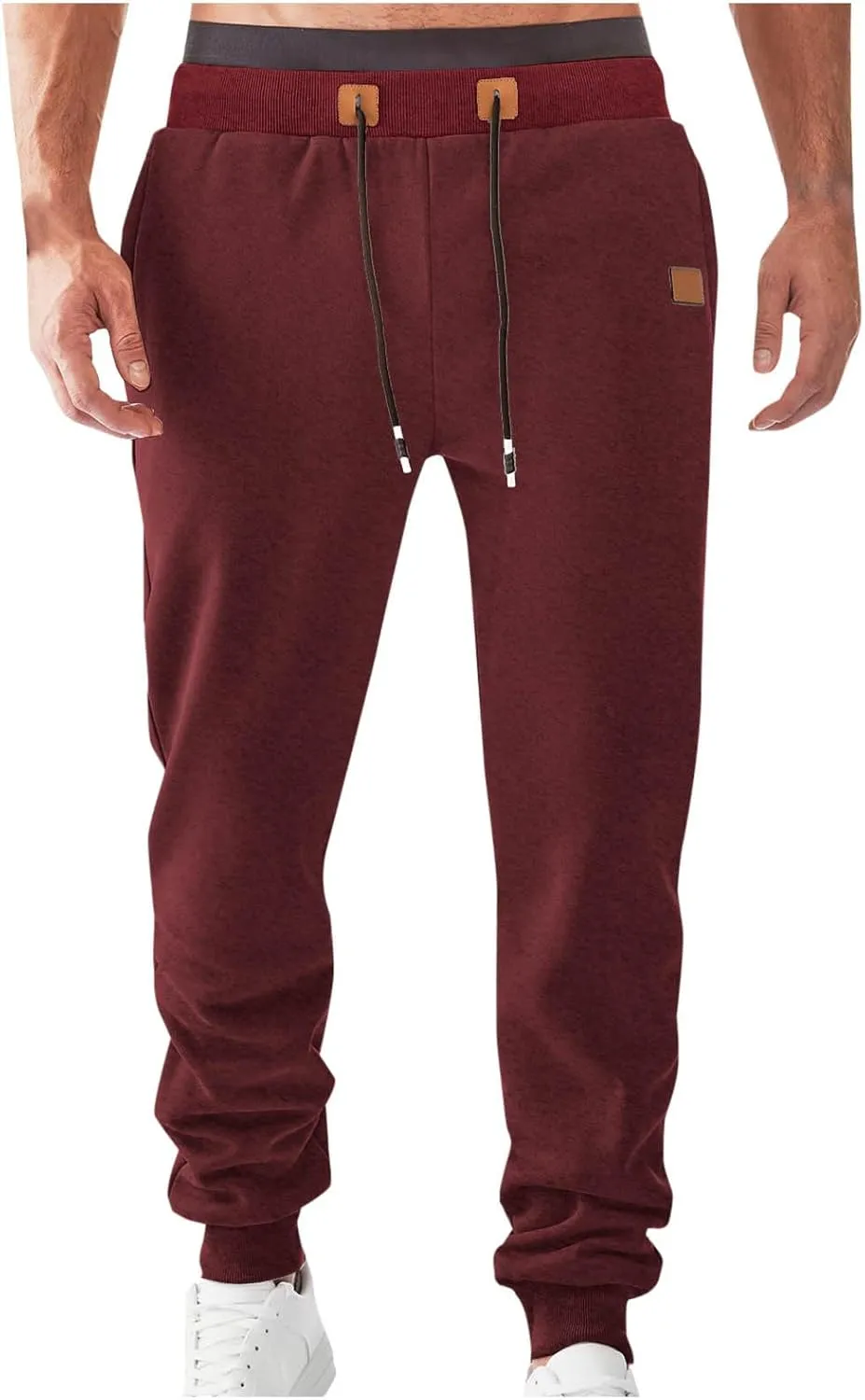 Mens Simple Pants Casual Trendy Elastic Waist Workout Trousers Tapered Heavyweight Work Drawstring Pants with Pockets