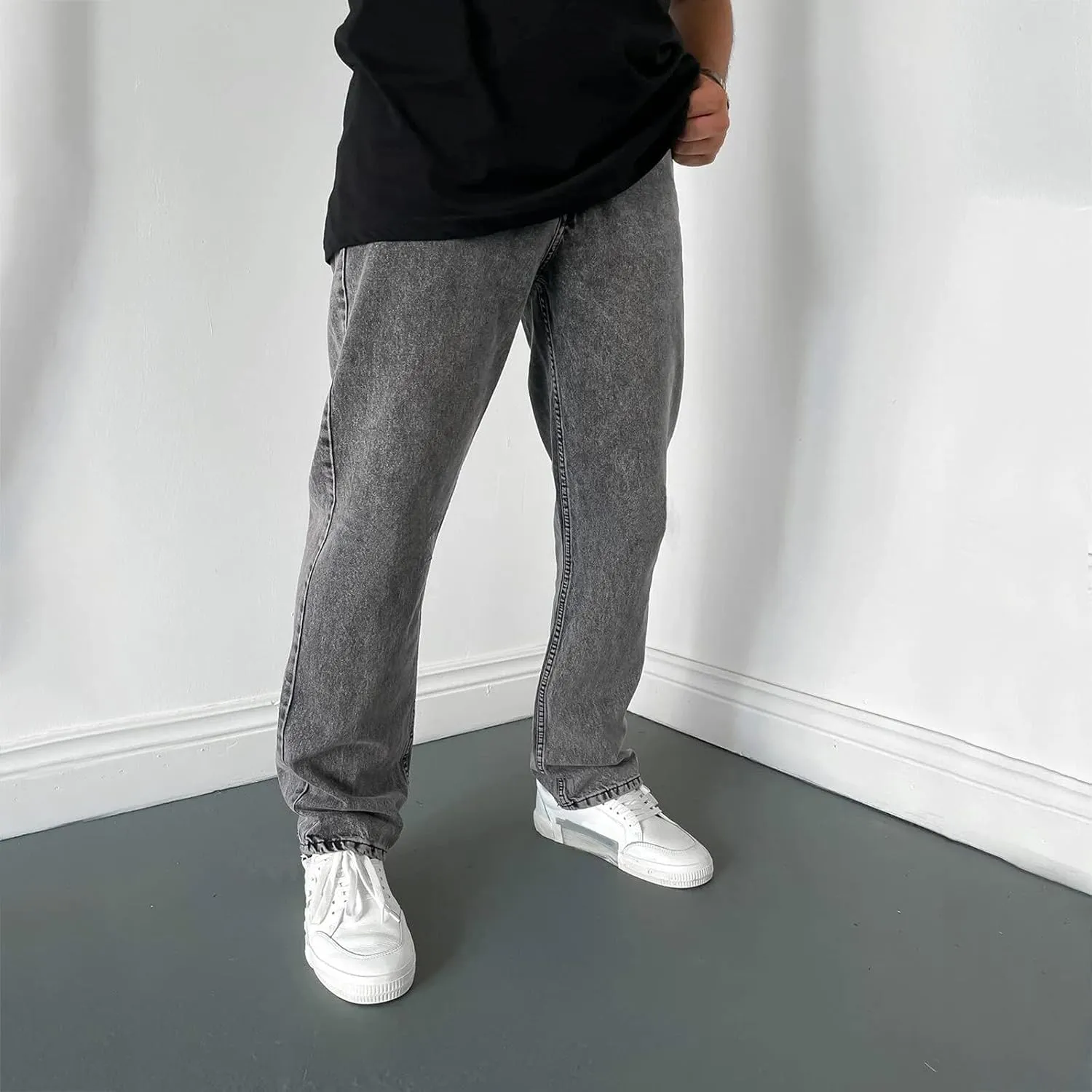 Mens Straight Fit Jeans Distressed Stretch Relaxed-Fit Bootcut Jeans Big and Tall Washed Cotton Hiphop Y2K Denim Pants