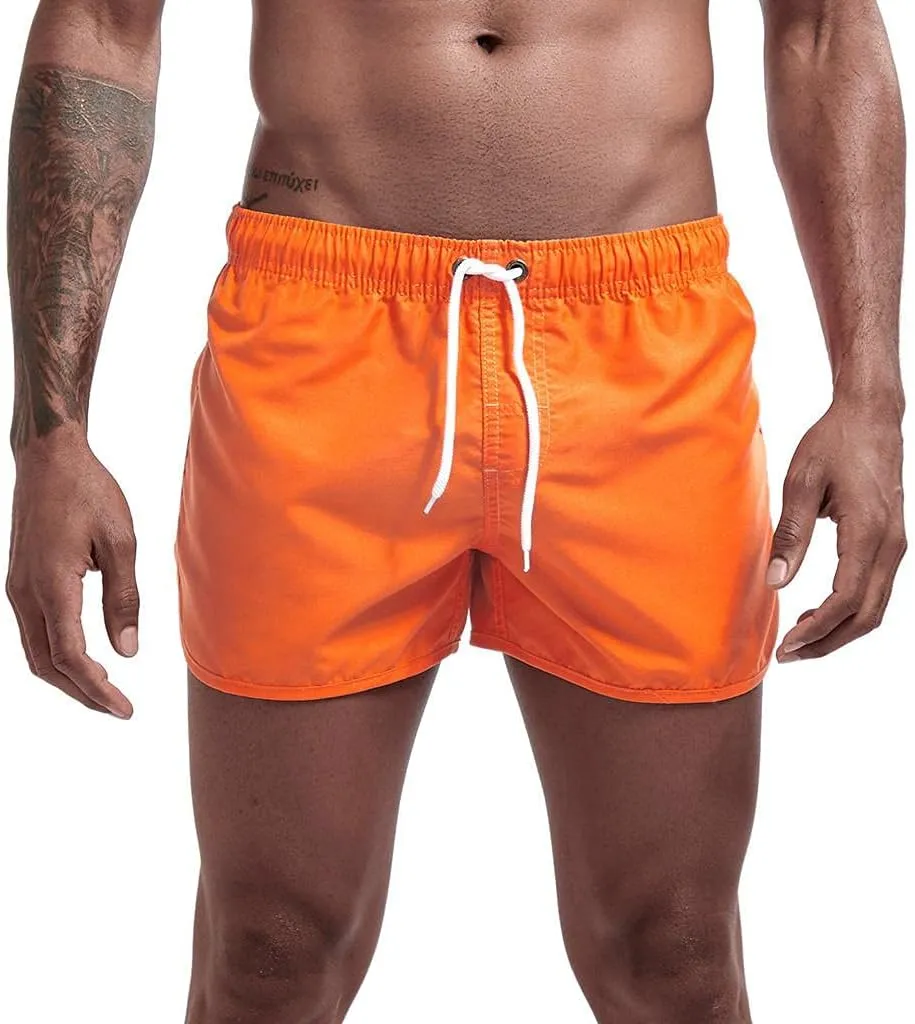 Mens Swimming Trunks No Mesh Liner Quick Dry Running Workout Shorts Pockets Casual Summer Solid Beach Shorts Swimwear