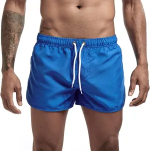 Mens Swimming Trunks No Mesh Liner Quick Dry Running Workout Shorts Pockets Casual Summer Solid Beach Shorts Swimwear