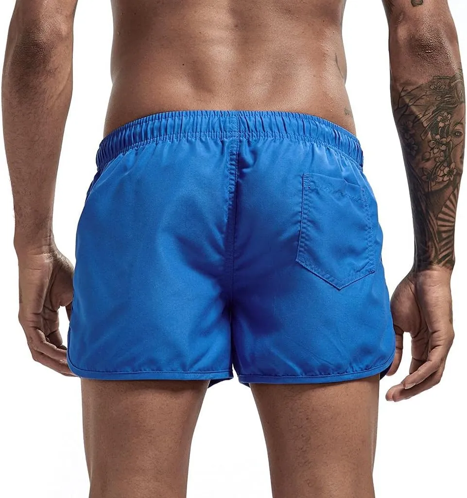 Mens Swimming Trunks No Mesh Liner Quick Dry Running Workout Shorts Pockets Casual Summer Solid Beach Shorts Swimwear