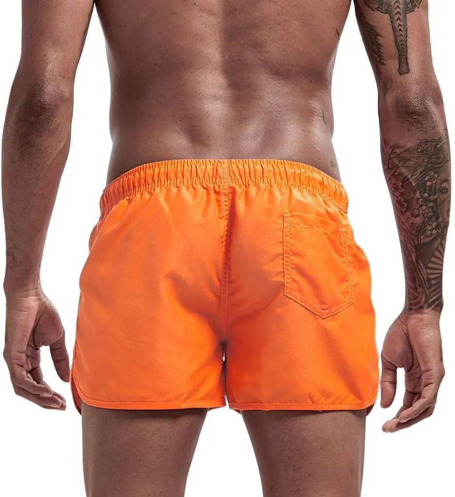 Mens Swimming Trunks No Mesh Liner Quick Dry Running Workout Shorts Pockets Casual Summer Solid Beach Shorts Swimwear