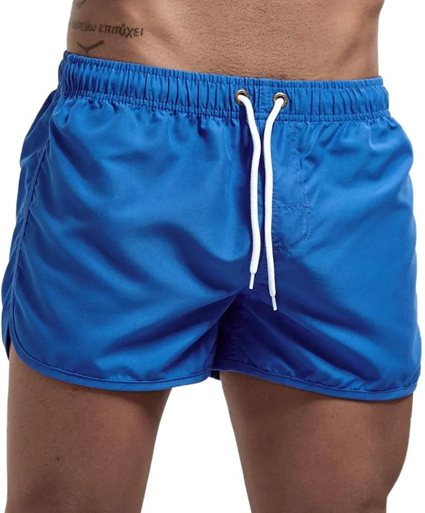 Mens Swimming Trunks No Mesh Liner Quick Dry Running Workout Shorts Pockets Casual Summer Solid Beach Shorts Swimwear