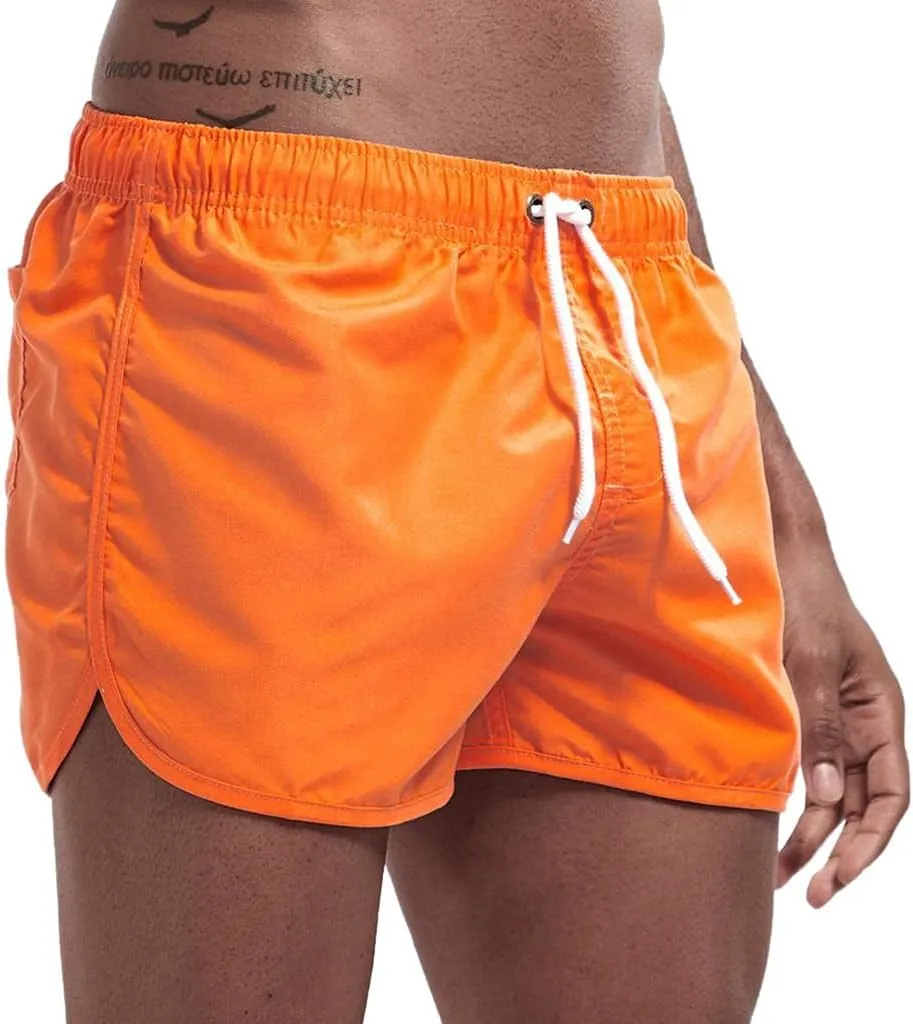 Mens Swimming Trunks No Mesh Liner Quick Dry Running Workout Shorts Pockets Casual Summer Solid Beach Shorts Swimwear