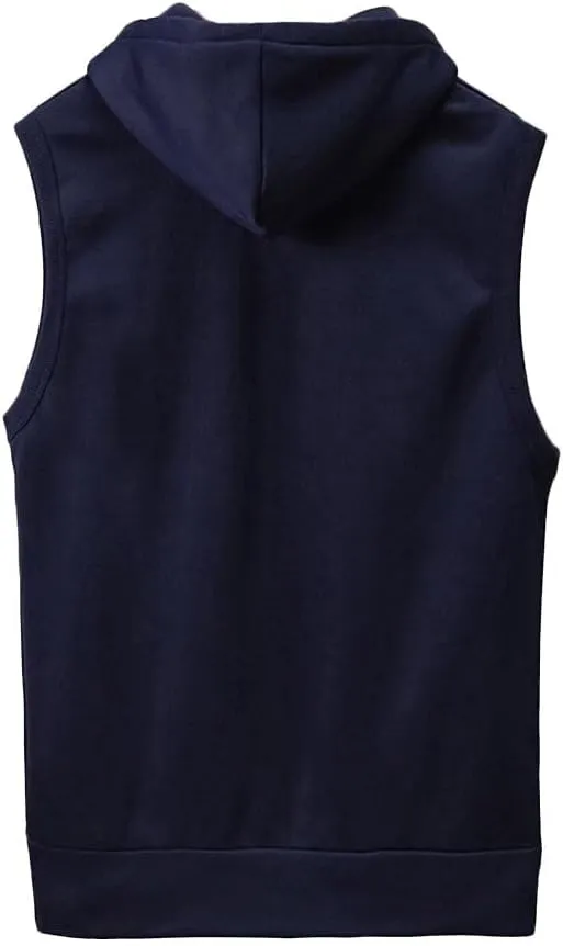 Men's Zip Up Sleeveless Hoodie Workout Cotton Fleece Cut Off Sweatshirt Pockets Drawstring Solid Sports T-Shirts