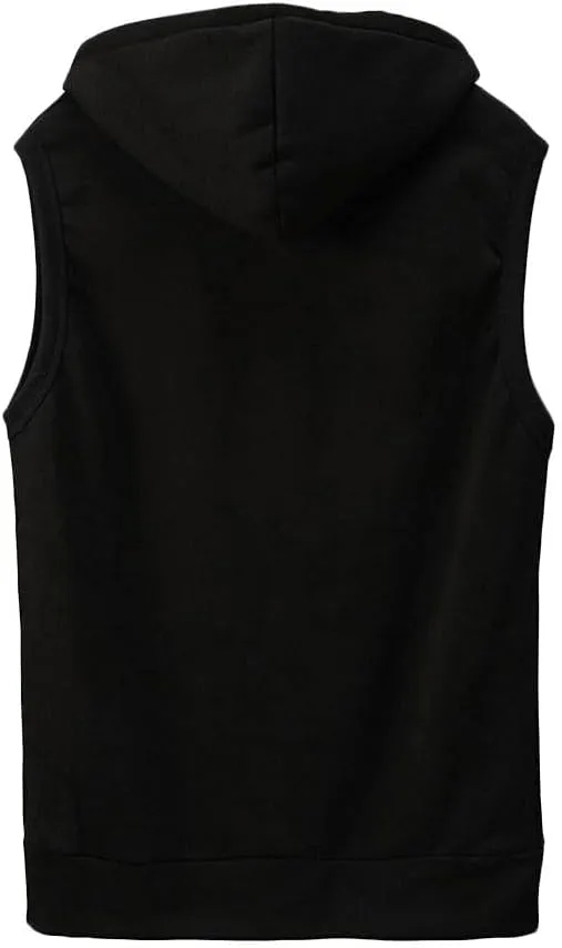 Men's Zip Up Sleeveless Hoodie Workout Cotton Fleece Cut Off Sweatshirt Pockets Drawstring Solid Sports T-Shirts