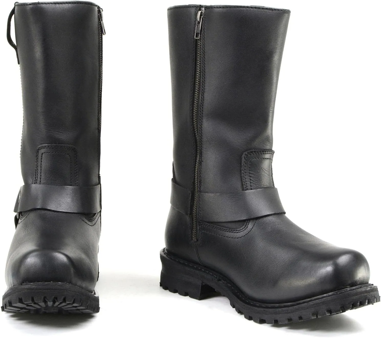 Milwaukee Leather Mens Black Waterproof Boots 11-inch Wide Width Square Toe with Harness and Zipper MBM9061WP - 13W