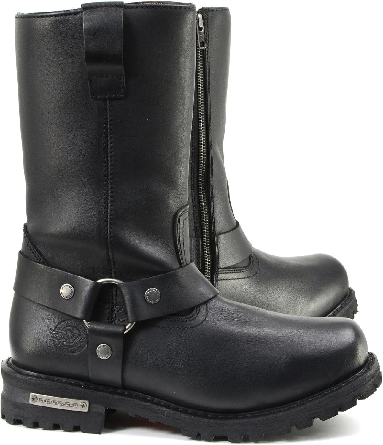 Milwaukee Leather Mens Black Waterproof Boots 11-inch Wide Width Square Toe with Harness and Zipper MBM9061WP - 13W