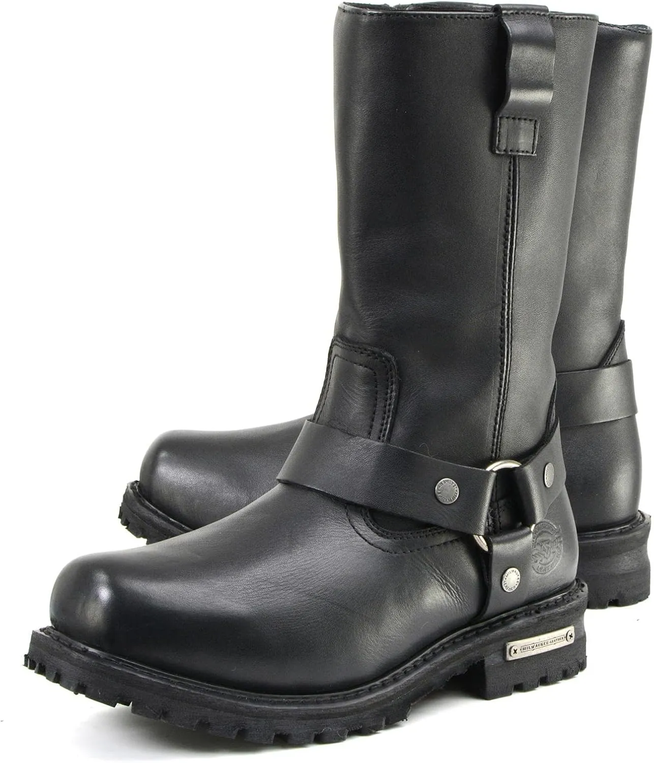 Milwaukee Leather Mens Black Waterproof Boots 11-inch Wide Width Square Toe with Harness and Zipper MBM9061WP - 13W