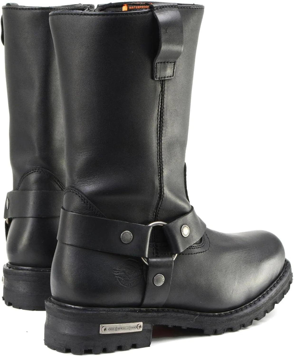 Milwaukee Leather Mens Black Waterproof Boots 11-inch Wide Width Square Toe with Harness and Zipper MBM9061WP - 13W
