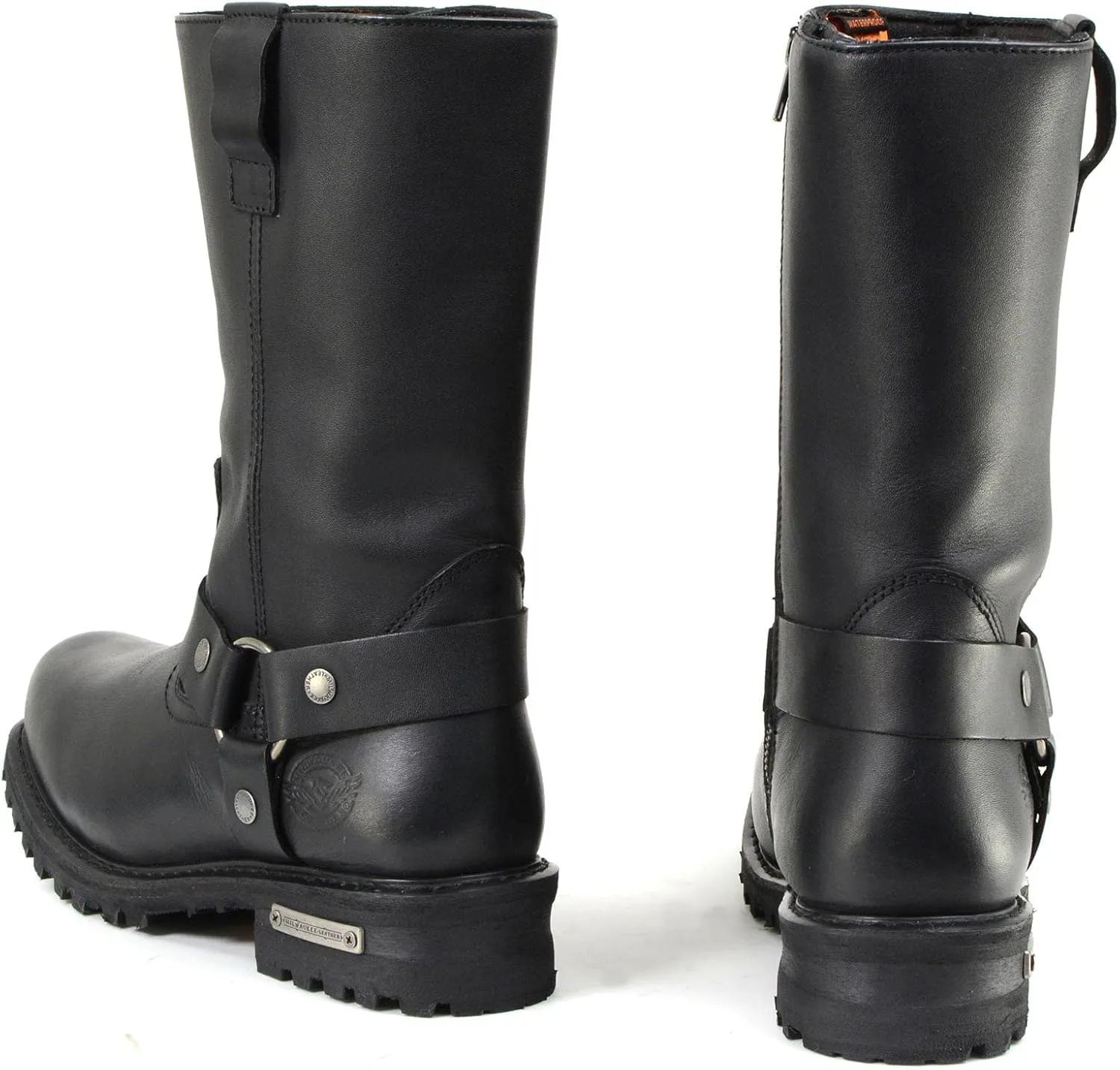 Milwaukee Leather Mens Black Waterproof Boots 11-inch Wide Width Square Toe with Harness and Zipper MBM9061WP - 13W