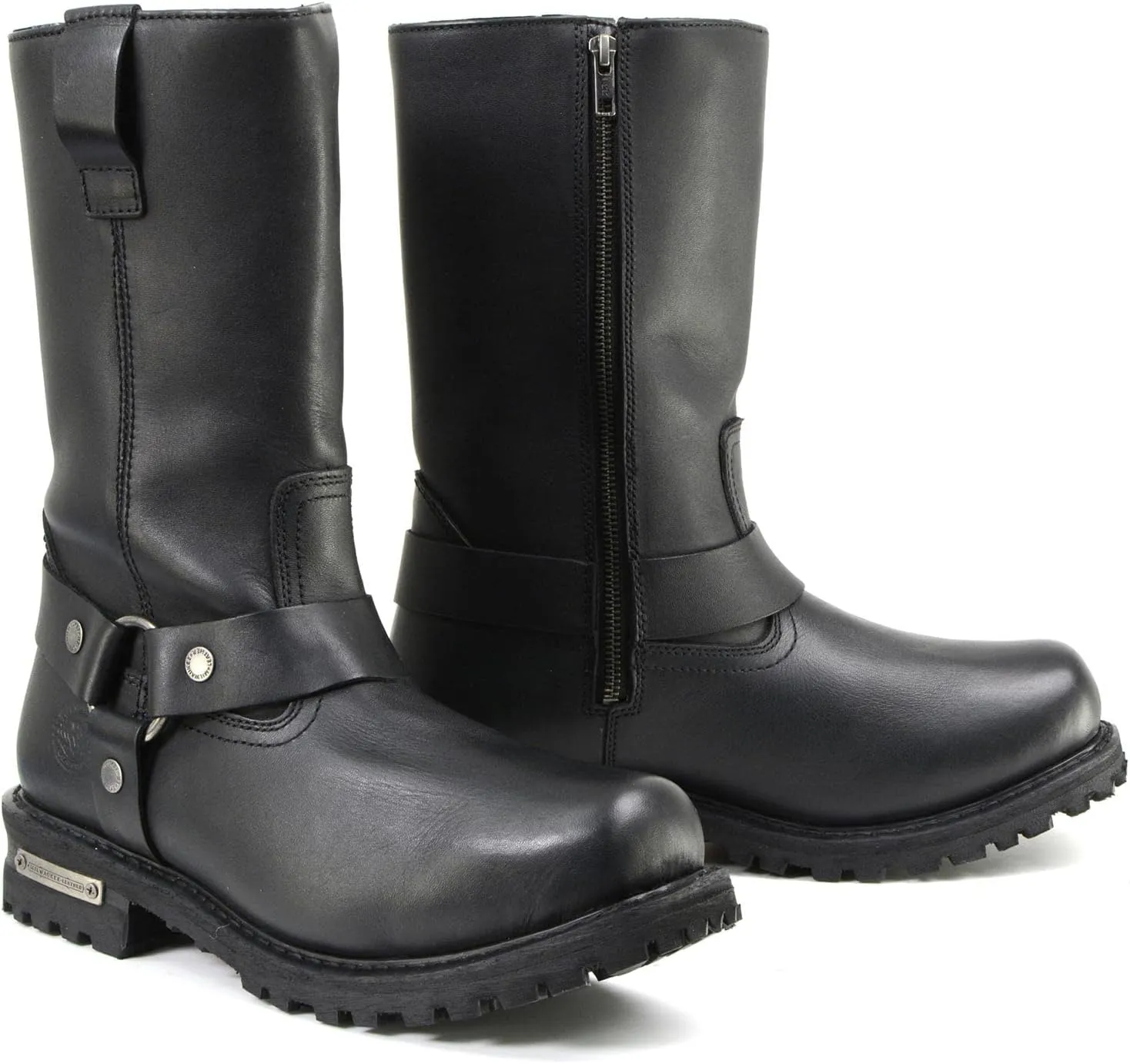 Milwaukee Leather Mens Black Waterproof Boots 11-inch Wide Width Square Toe with Harness and Zipper MBM9061WP - 13W