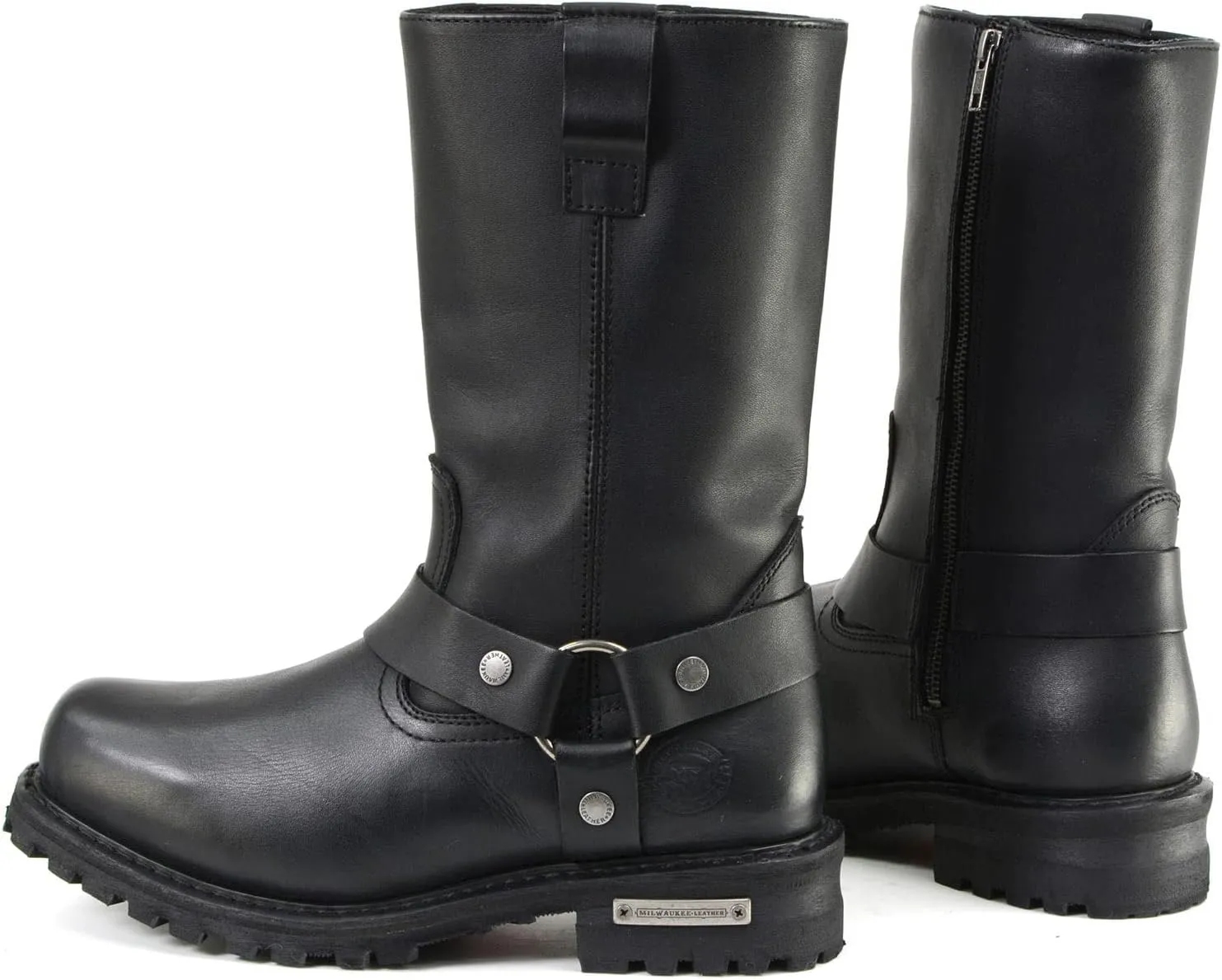Milwaukee Leather Mens Black Waterproof Boots 11-inch Wide Width Square Toe with Harness and Zipper MBM9061WP - 13W