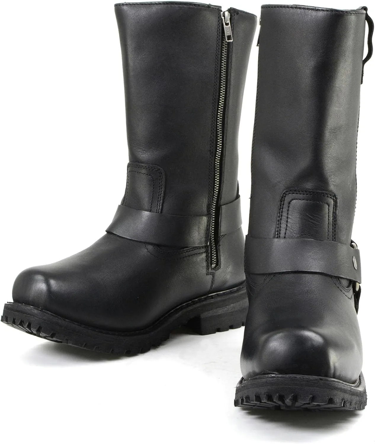 Milwaukee Leather Mens Black Waterproof Boots 11-inch Wide Width Square Toe with Harness and Zipper MBM9061WP - 13W