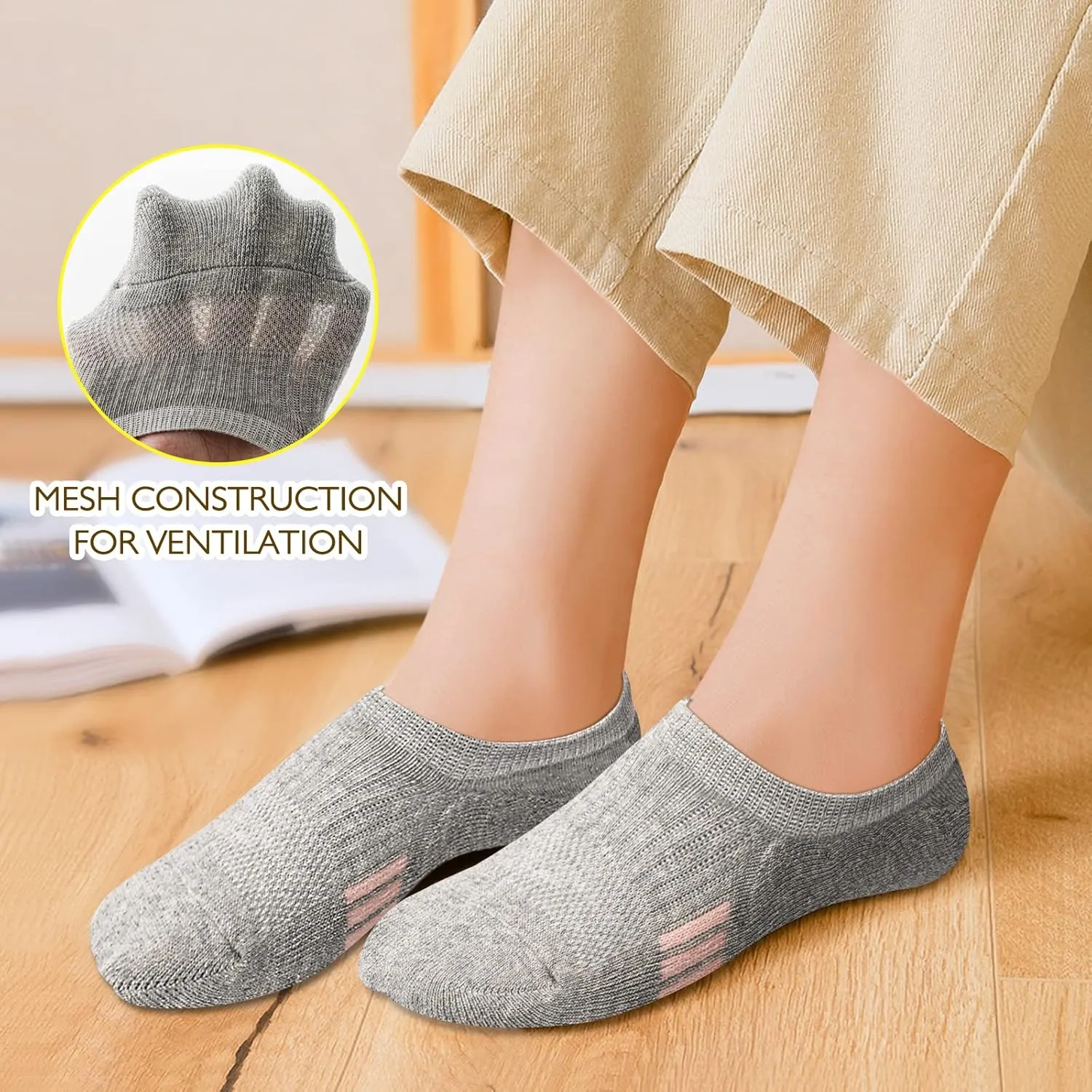 No Show Socks Womens Athletic Cushion Ankle Footies Low Cut 5-6 Pairs
