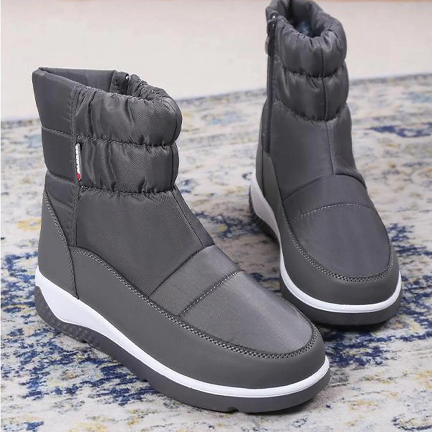 oiangi Snow Boots for Women 2022 Winter Fashion Plush Warm Round Toe Side Zipper Flat Ankle Booties Comfortable Casual High Tops Non-slip Ladies Shoes