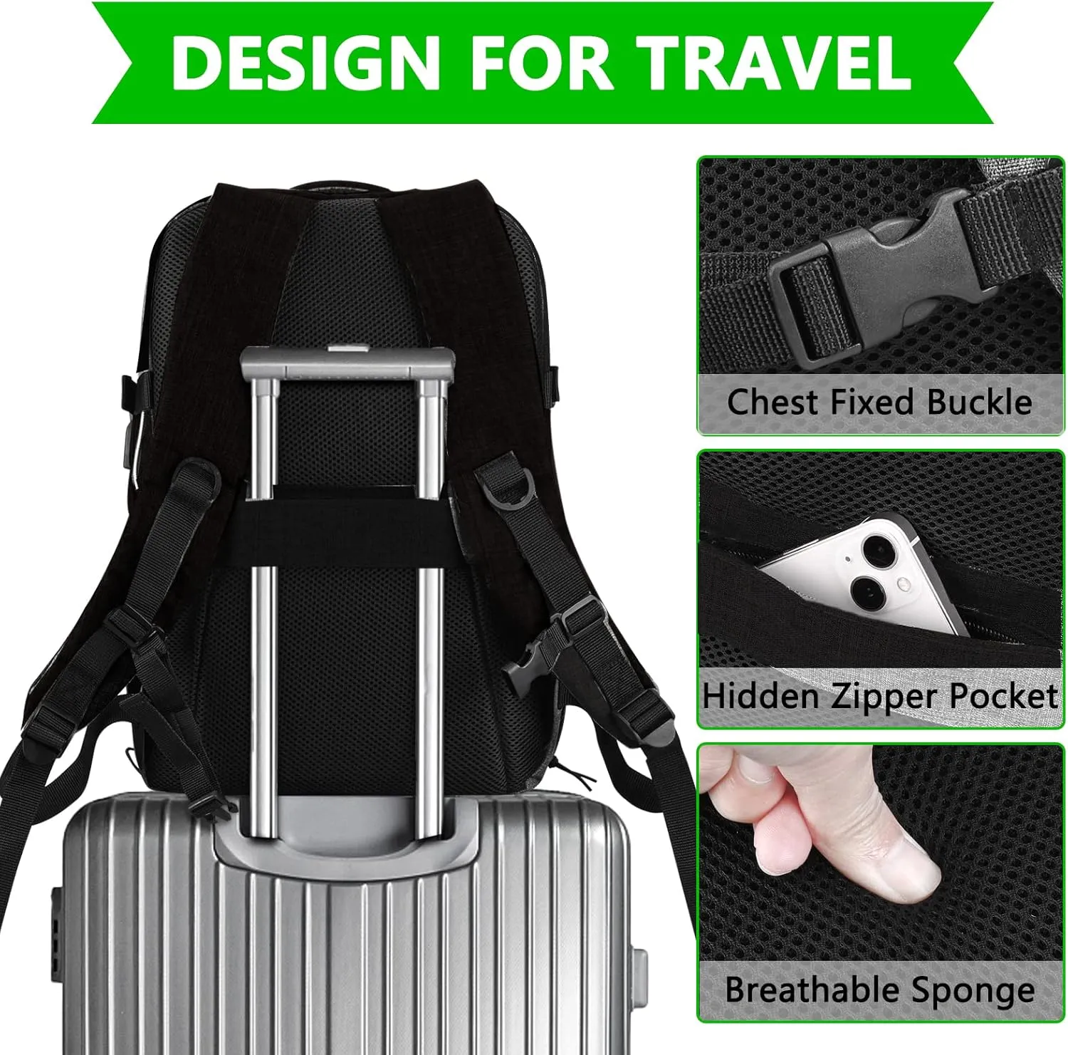Personal Item Travel Carry On Luggage Backpack for Women Men Flight Approved Casual Weekender Laptop Bag for College Business Outdoors Hiking Water Resistant Lightweight Daypack with USB Charging Port
