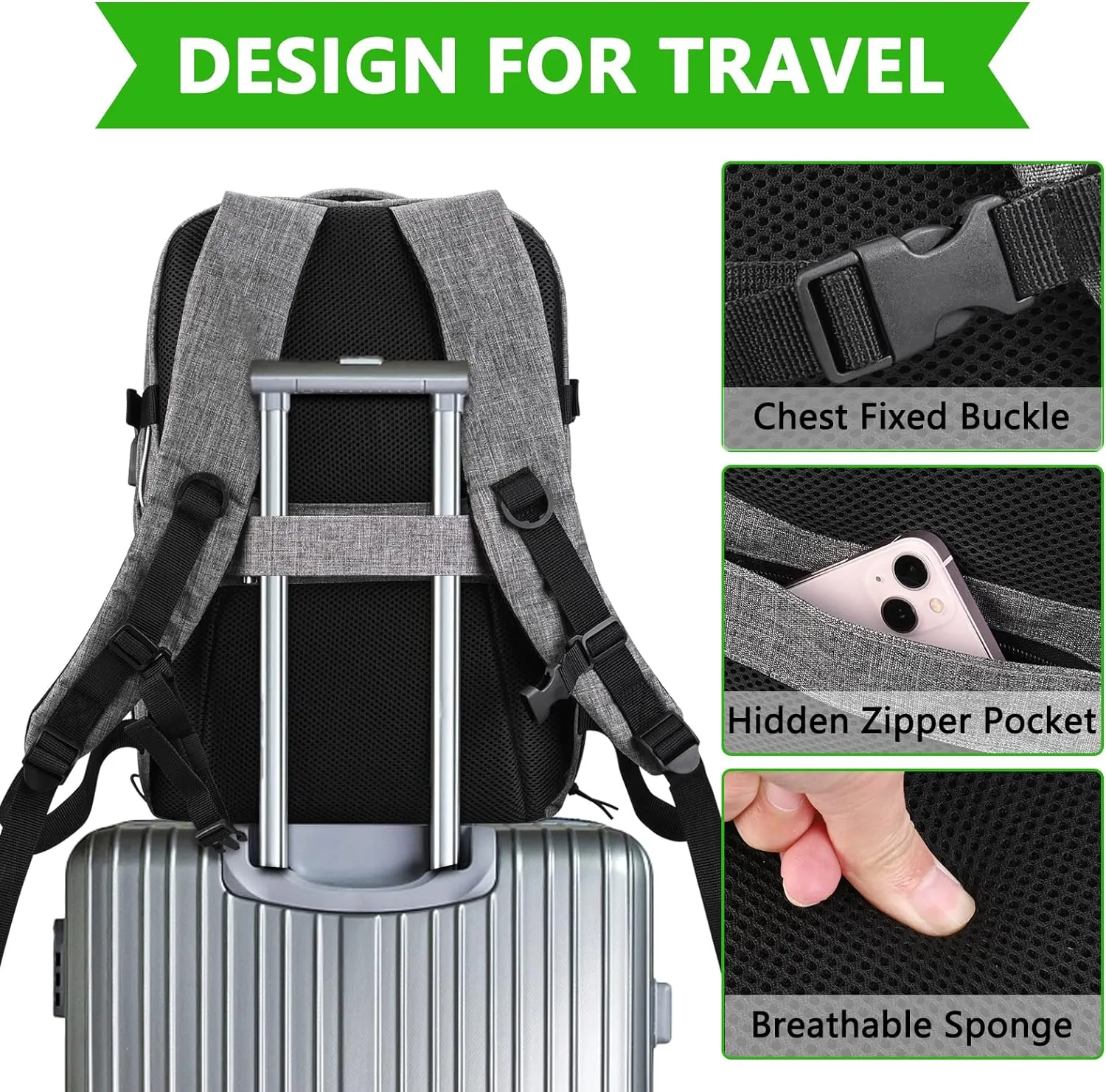 Personal Item Travel Carry On Luggage Backpack for Women Men Flight Approved Casual Weekender Laptop Bag for College Business Outdoors Hiking Water Resistant Lightweight Daypack with USB Charging Port