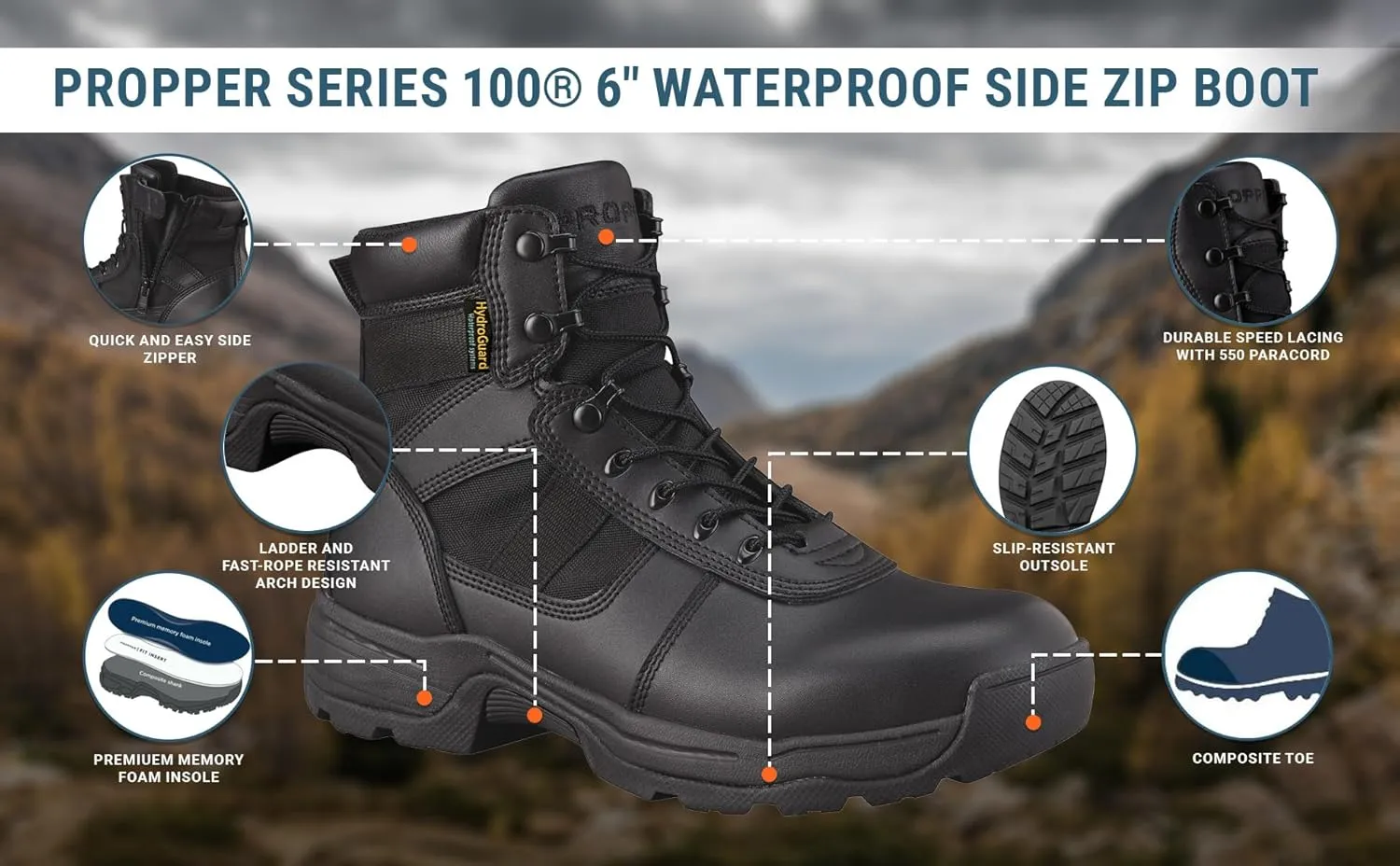 Propper mens Series 100 6" Side Zip Waterproof Boot